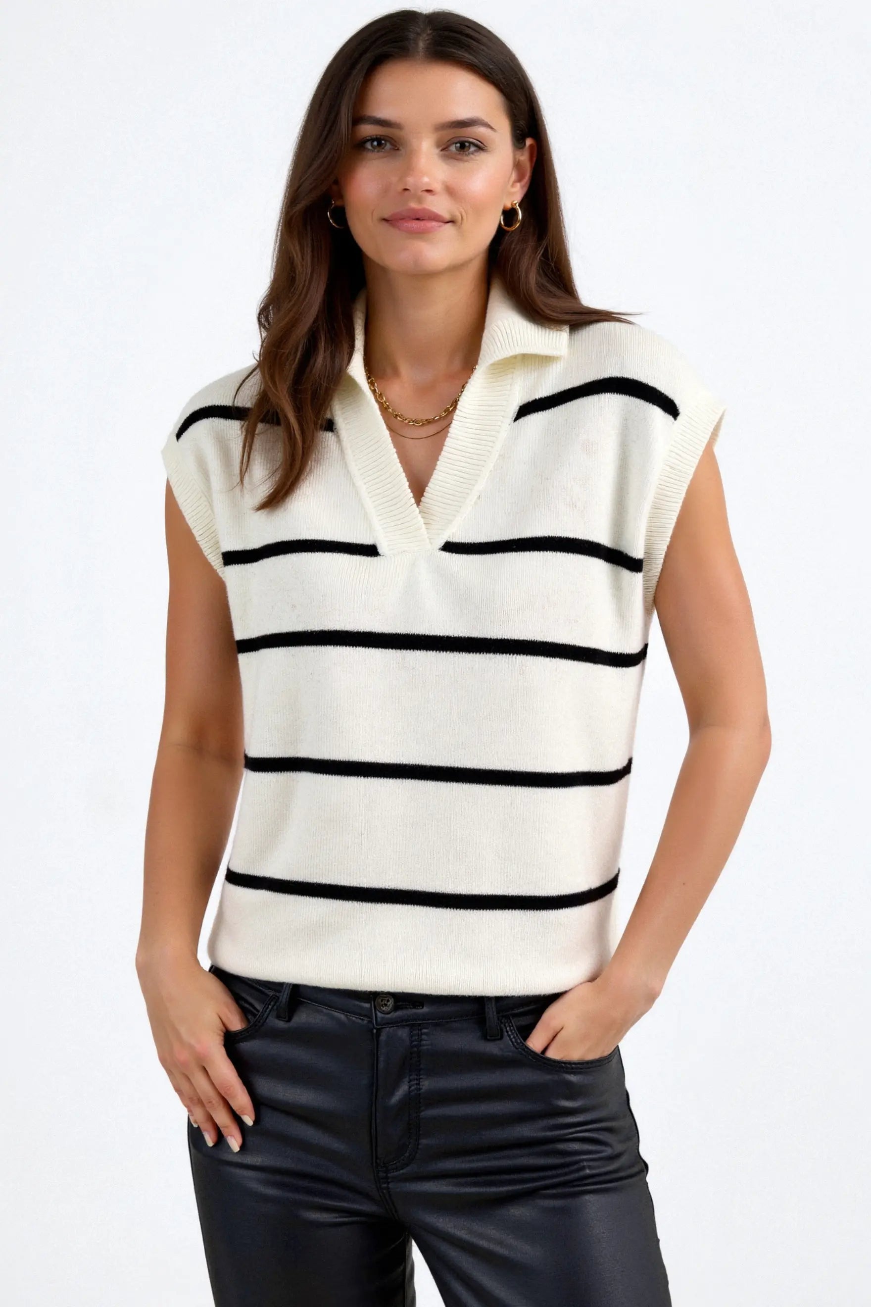 Striped Knit Polo Sweater Vest