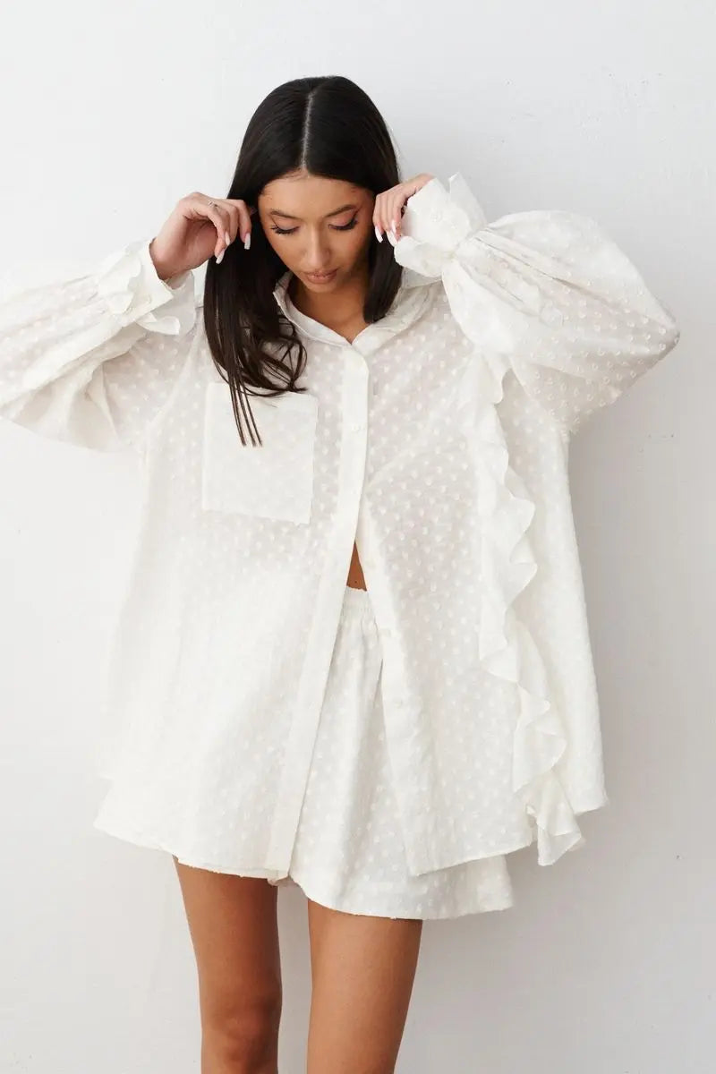 Elegant polka dot dress Ruffle Shirt