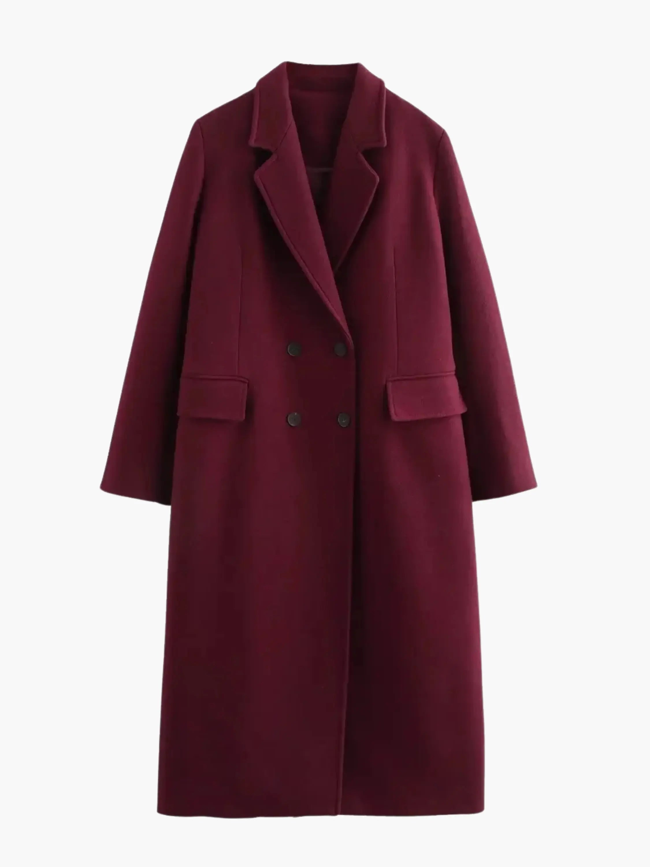 Burgundy Double-Breasted Wool Coat - Bold and Sophisticated