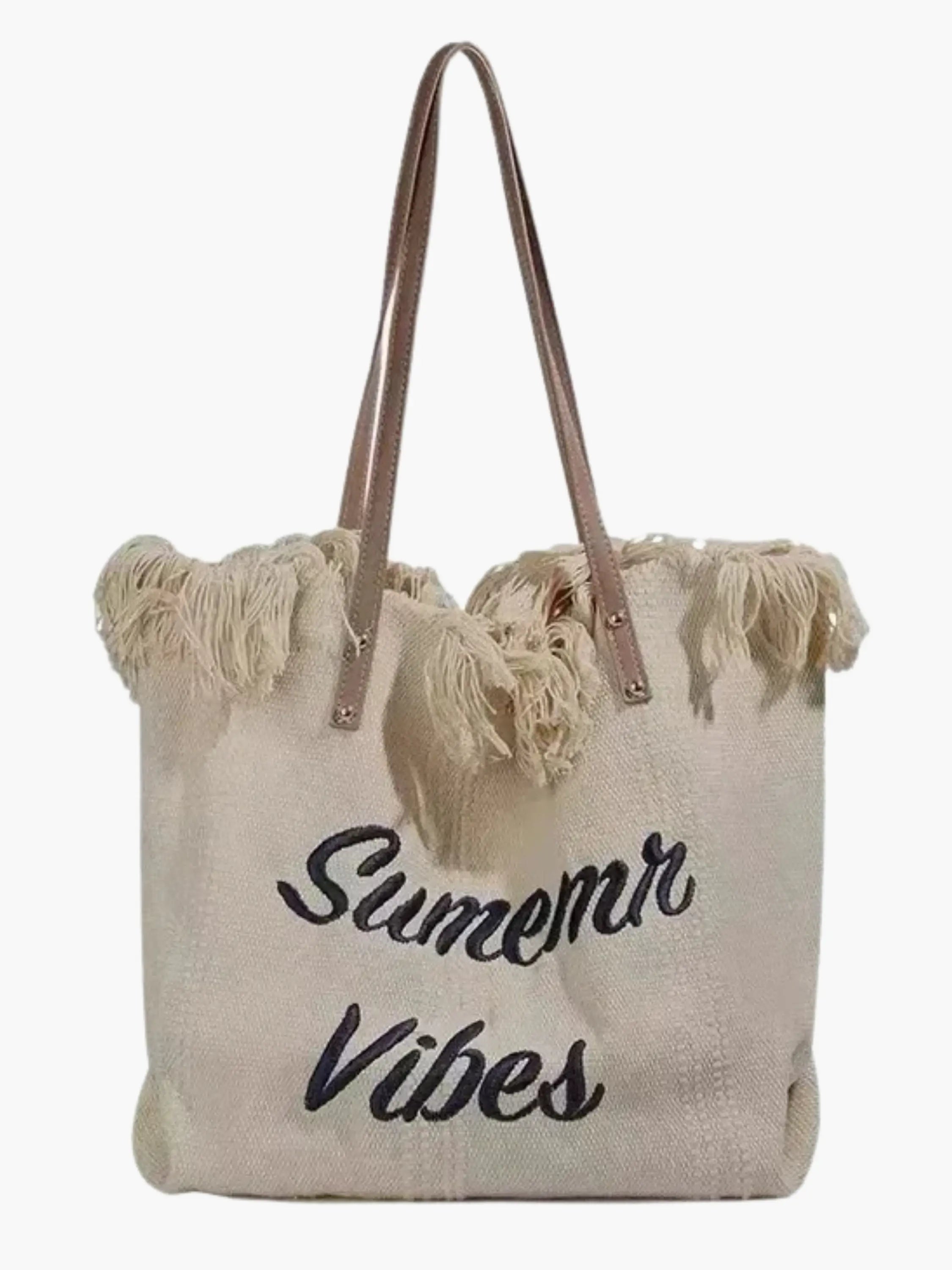 "Summer Vibes" Fringe Tote Bag