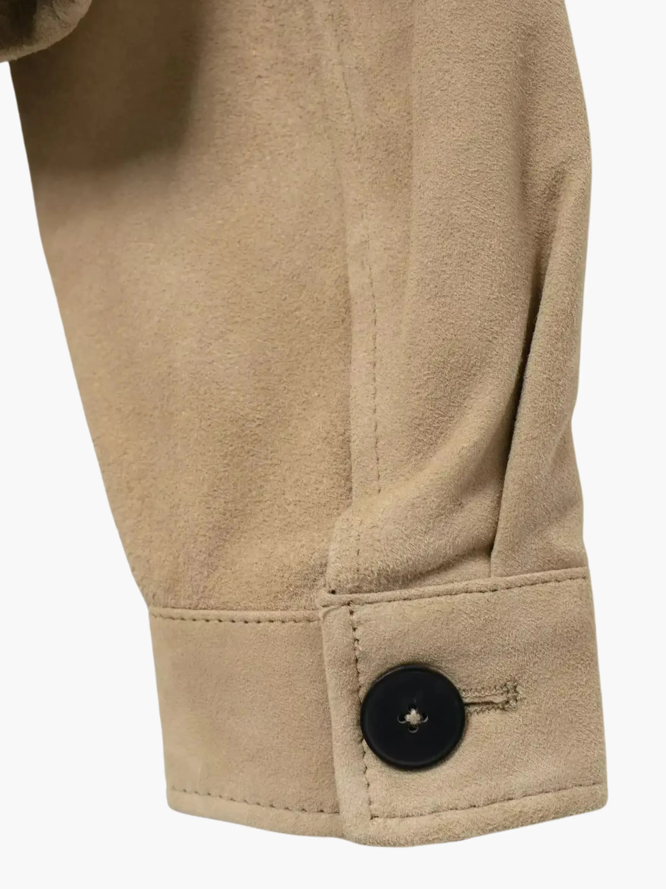 Classic Beige Suede Cropped Jacket with Button-Up Design