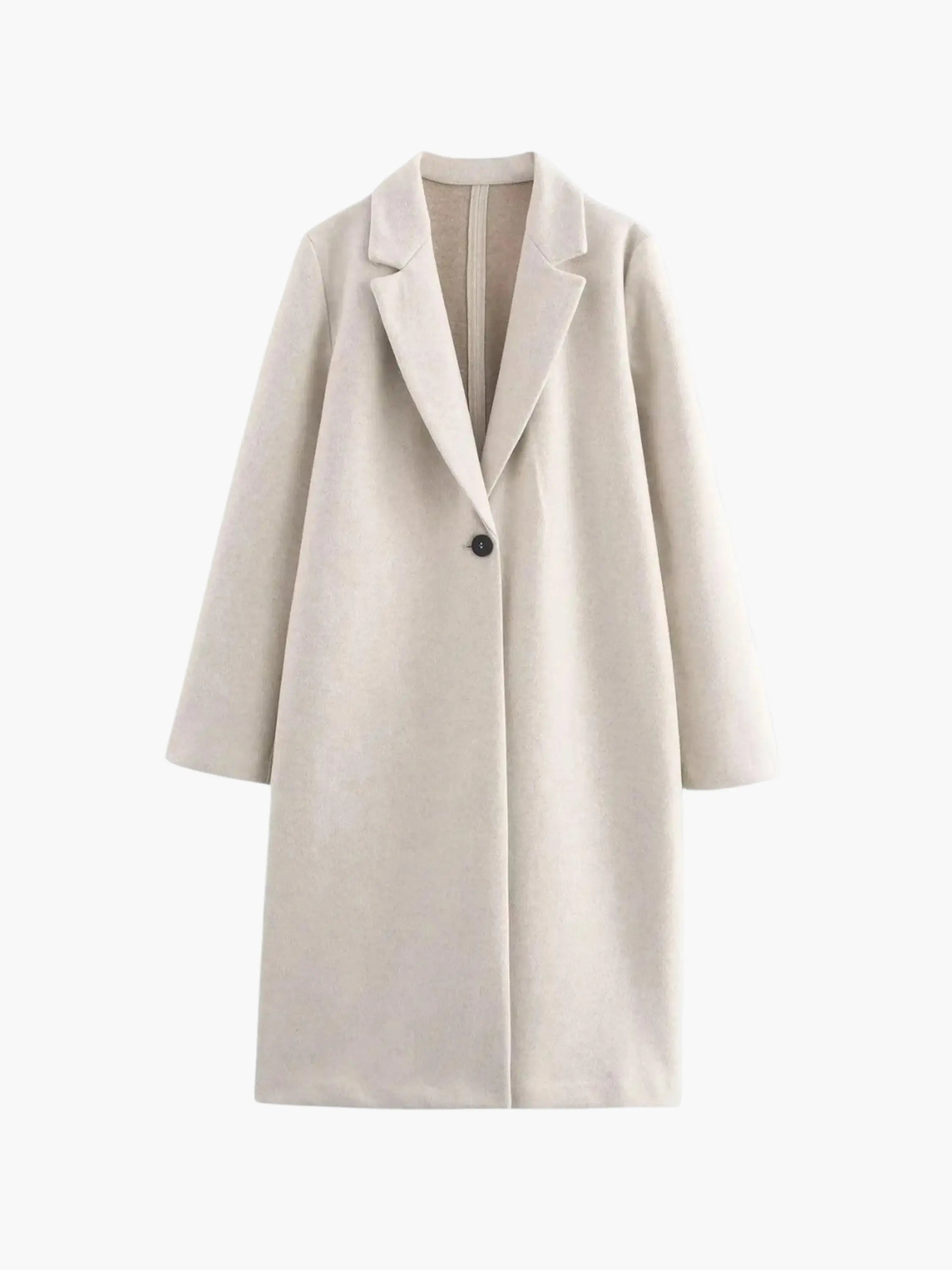 Classic Single-Button Wool Coat in Neutral Beige