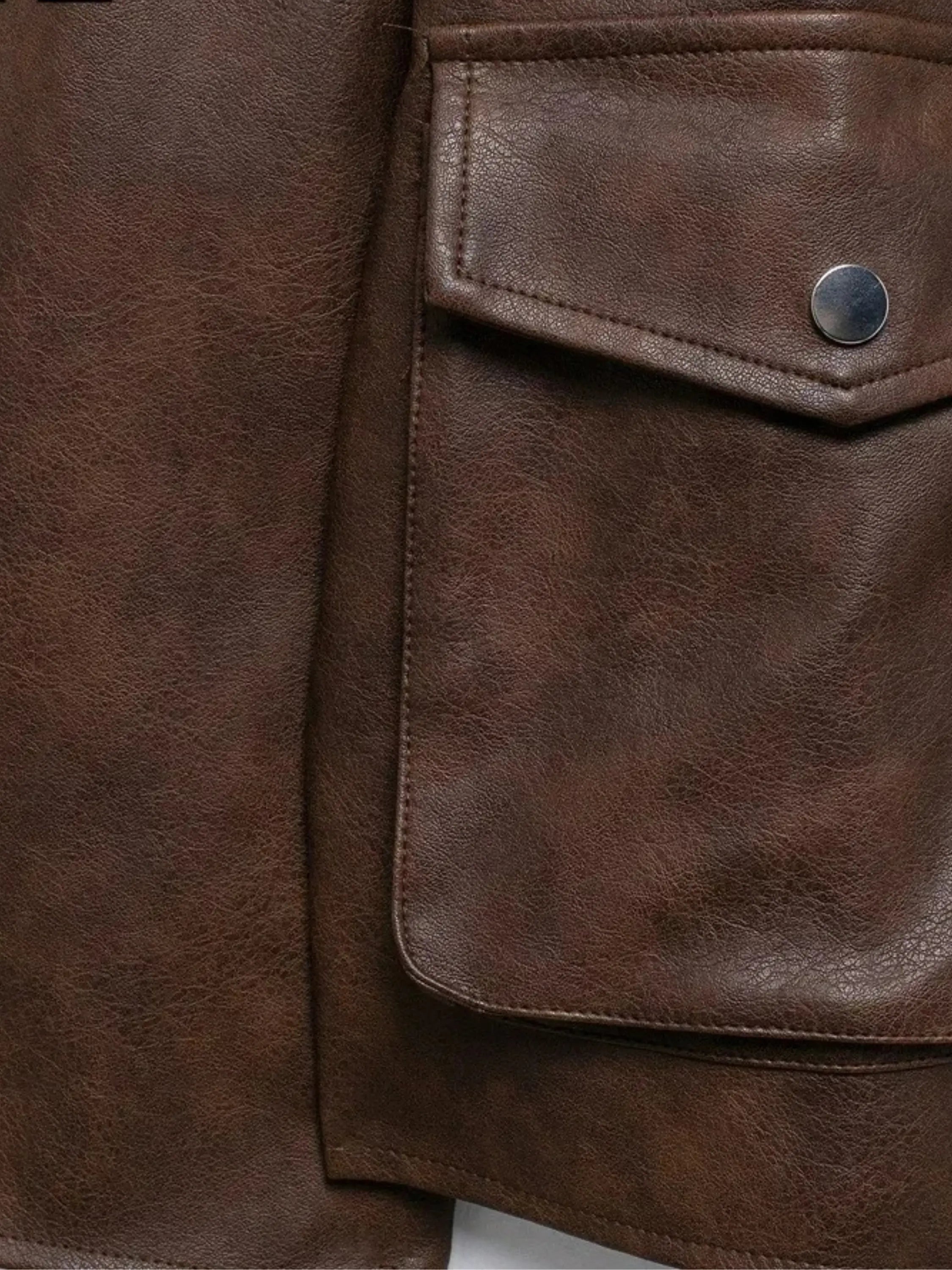 Snap-Button Leather Jacket