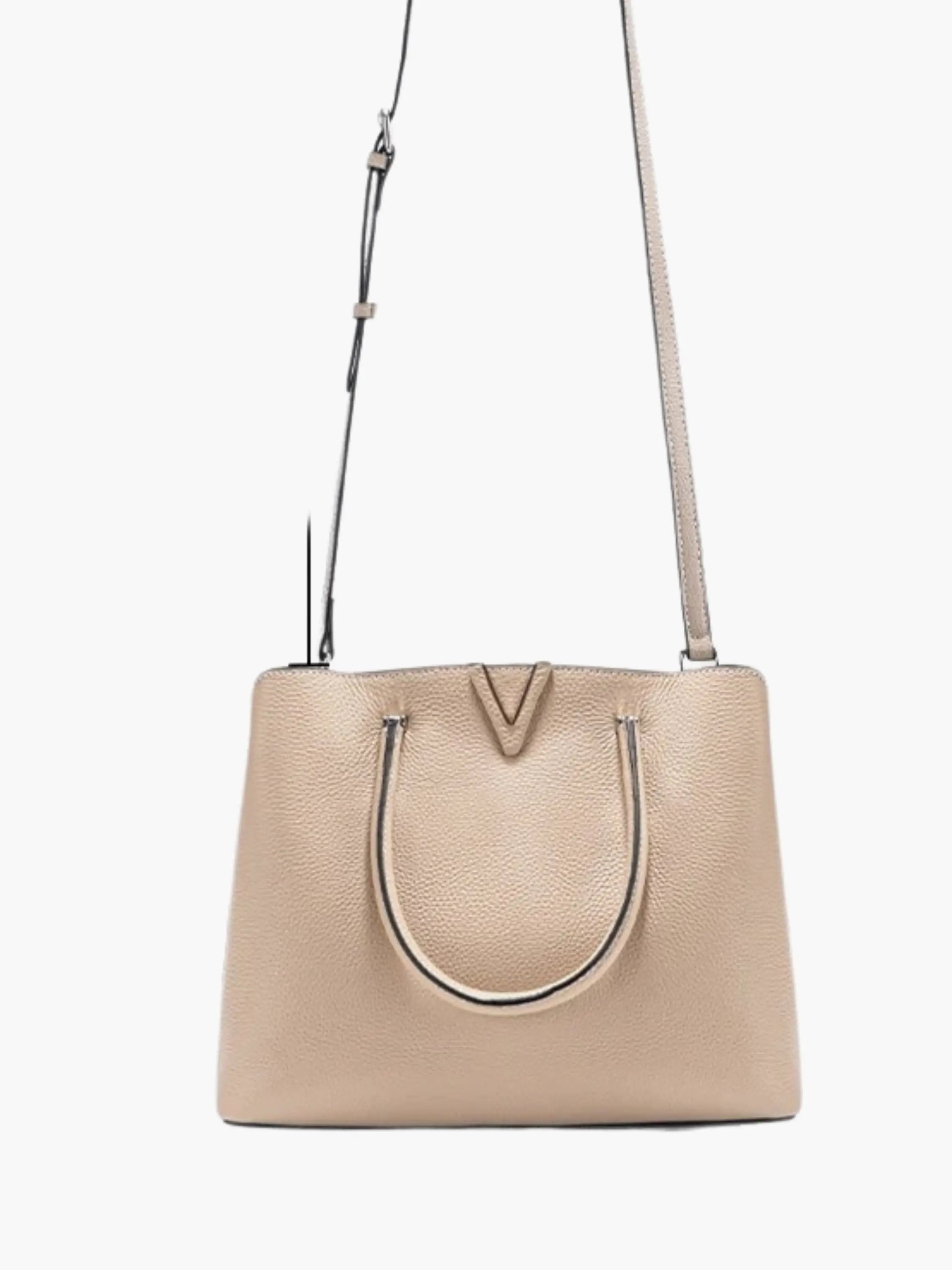 Beige Structured Handbag with Detachable Strap