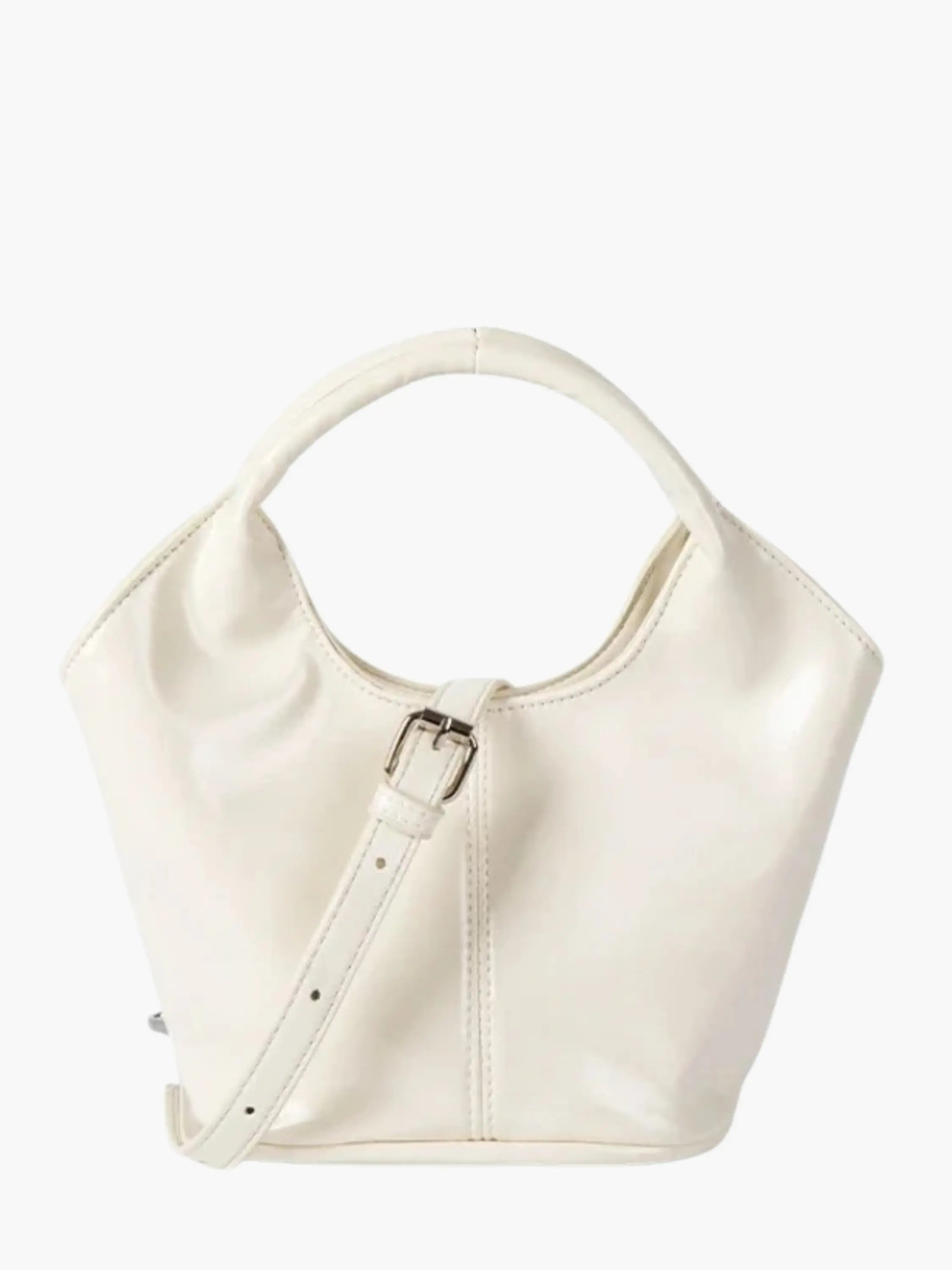 Chic Glossy Leather Handbag with Top Handle and Adjustable Strap