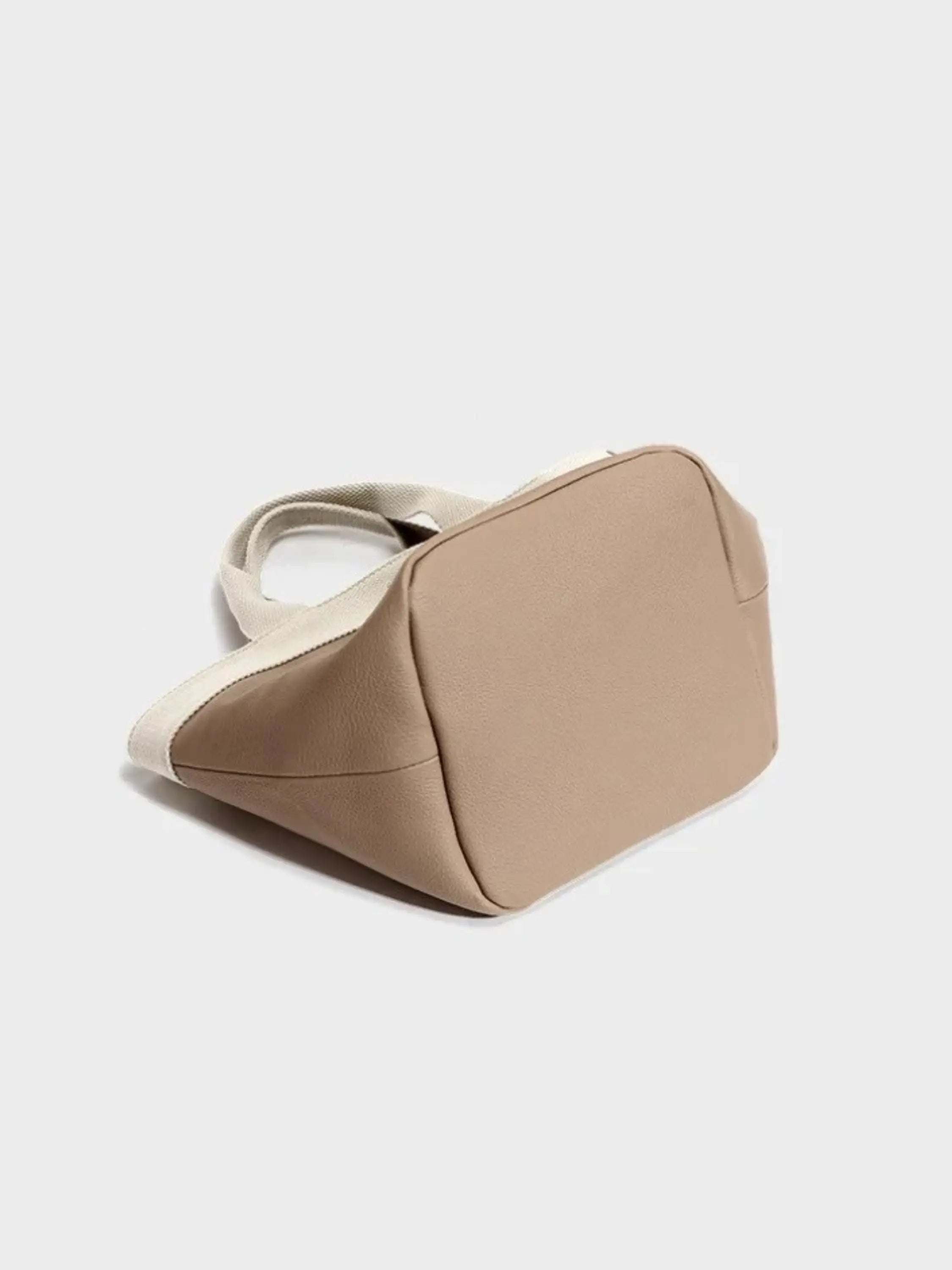 Beige and Cream Two-Tone Canvas Tote Handbag