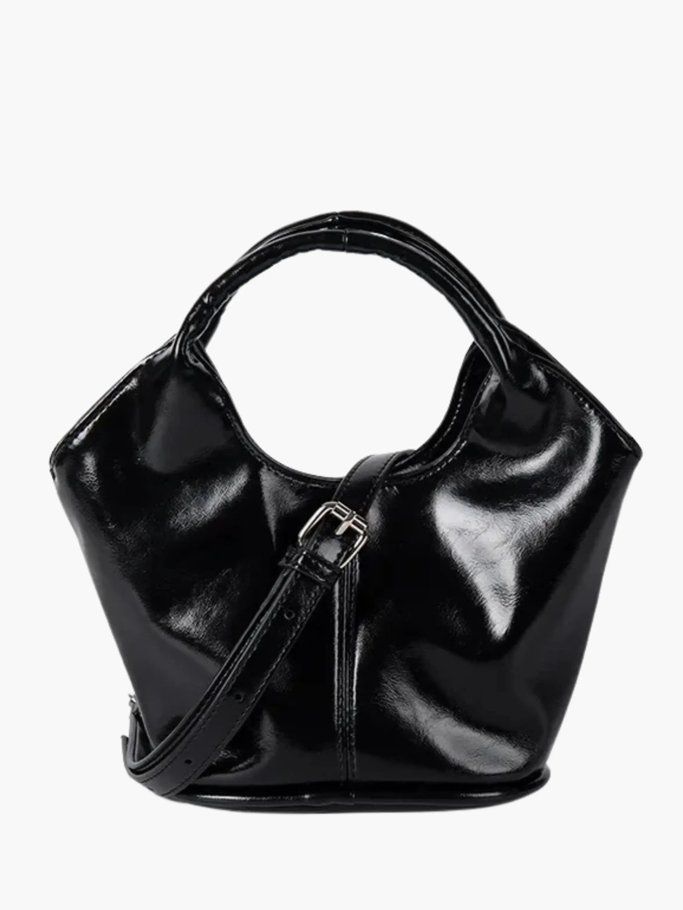 Chic Glossy Leather Handbag with Top Handle and Adjustable Strap