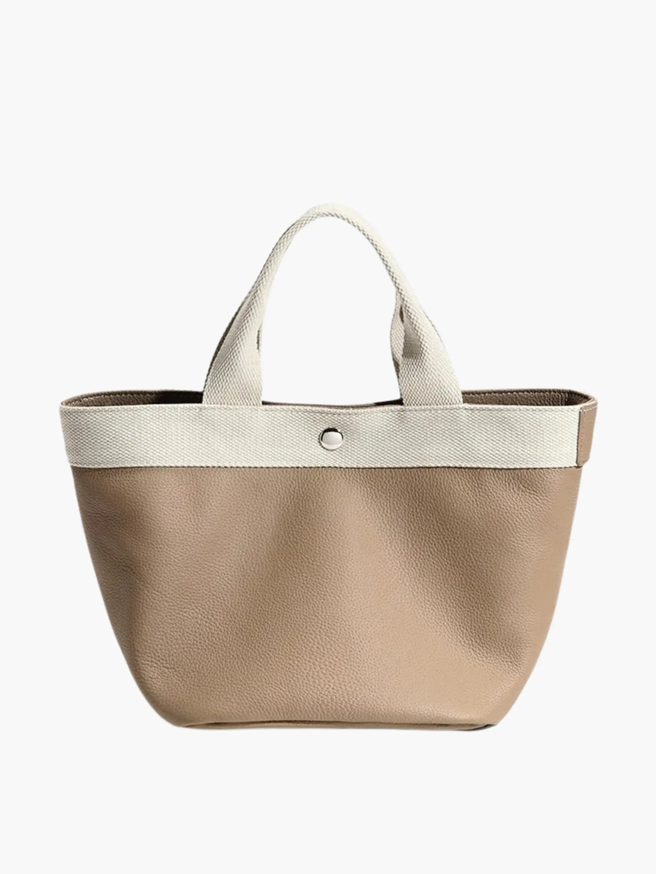 Beige and Cream Two-Tone Canvas Tote Handbag