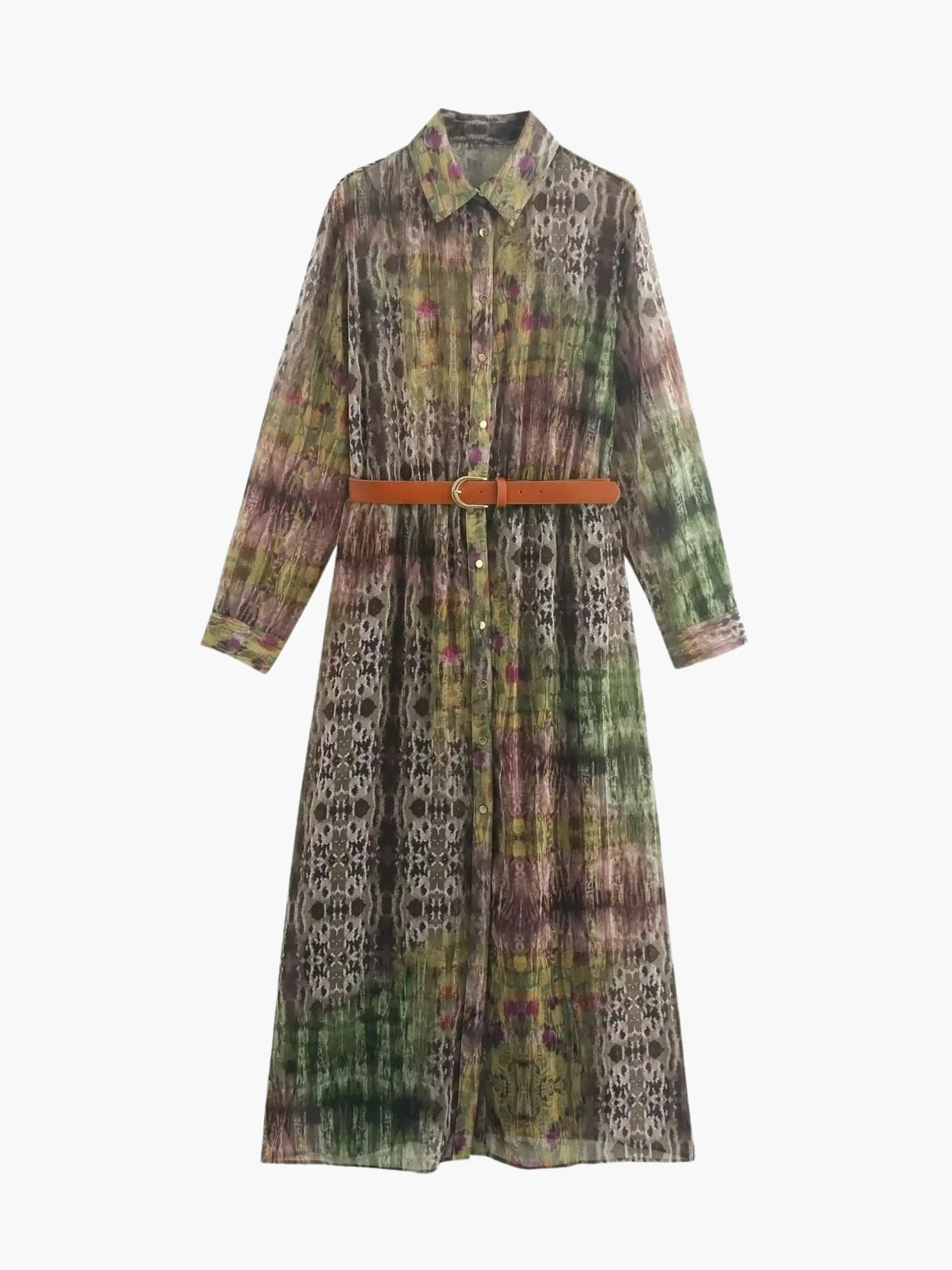 Abstract Print Maxi Dress with Button-Down Front