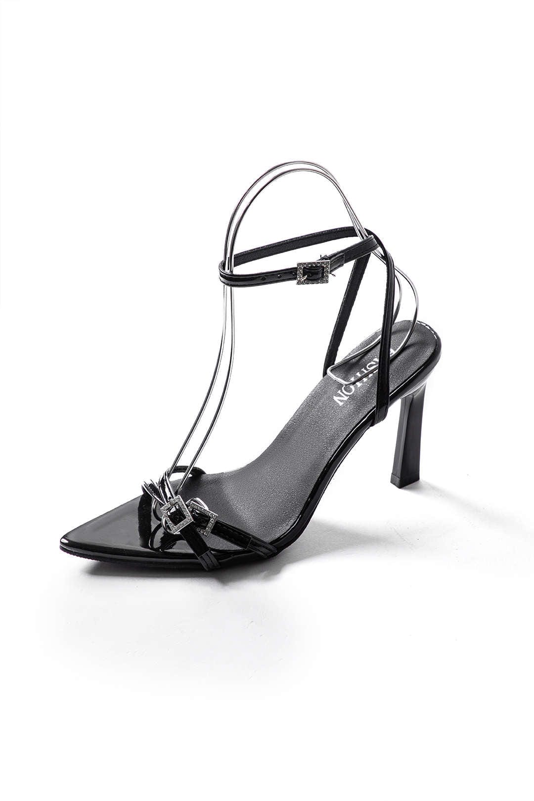 Olive | Patent Leather Strap Heels with Gold Buckle Accents