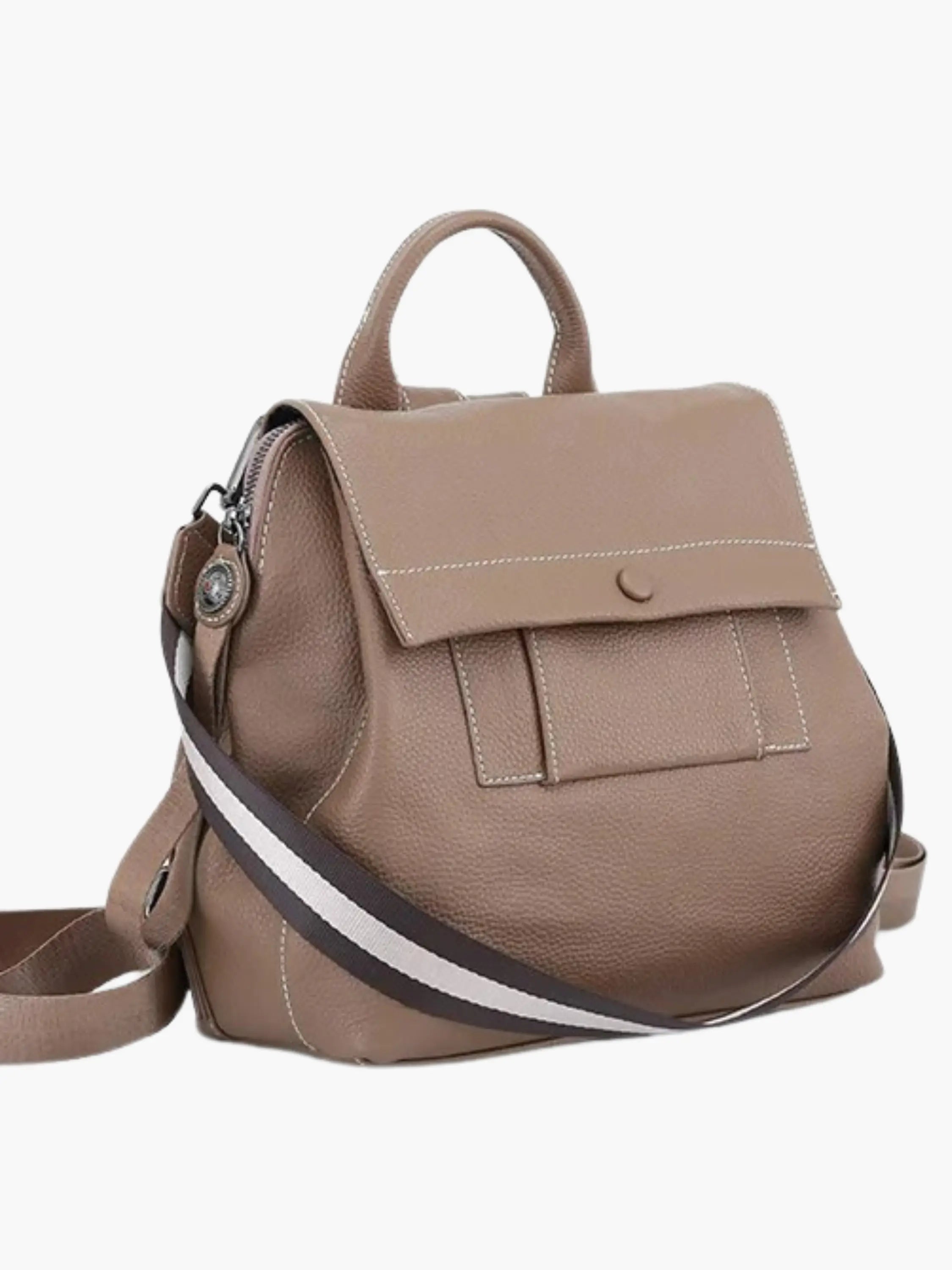 Taupe Faux Leather Backpack with Striped Straps