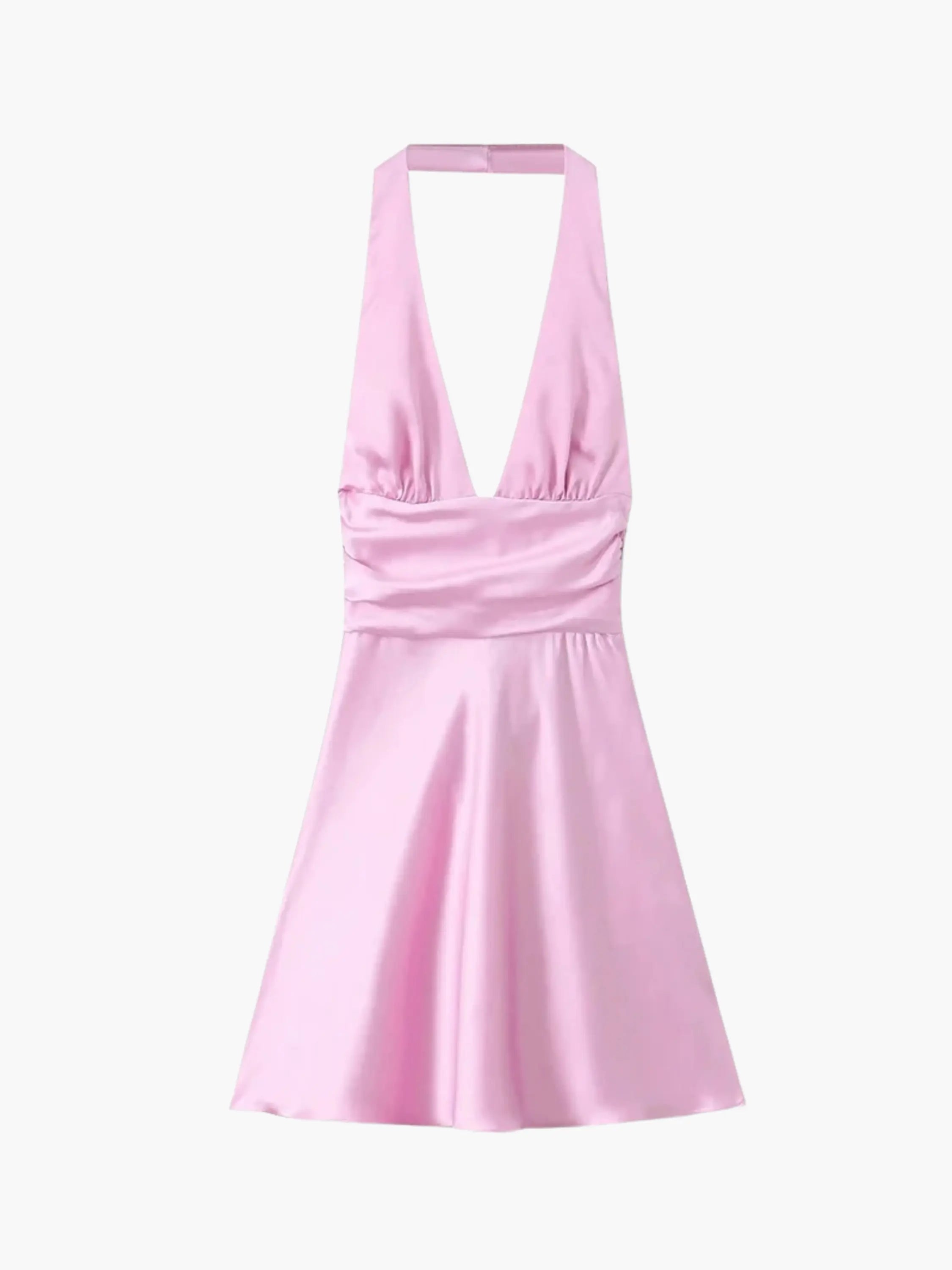 Pink Satin Halter Mini Dress