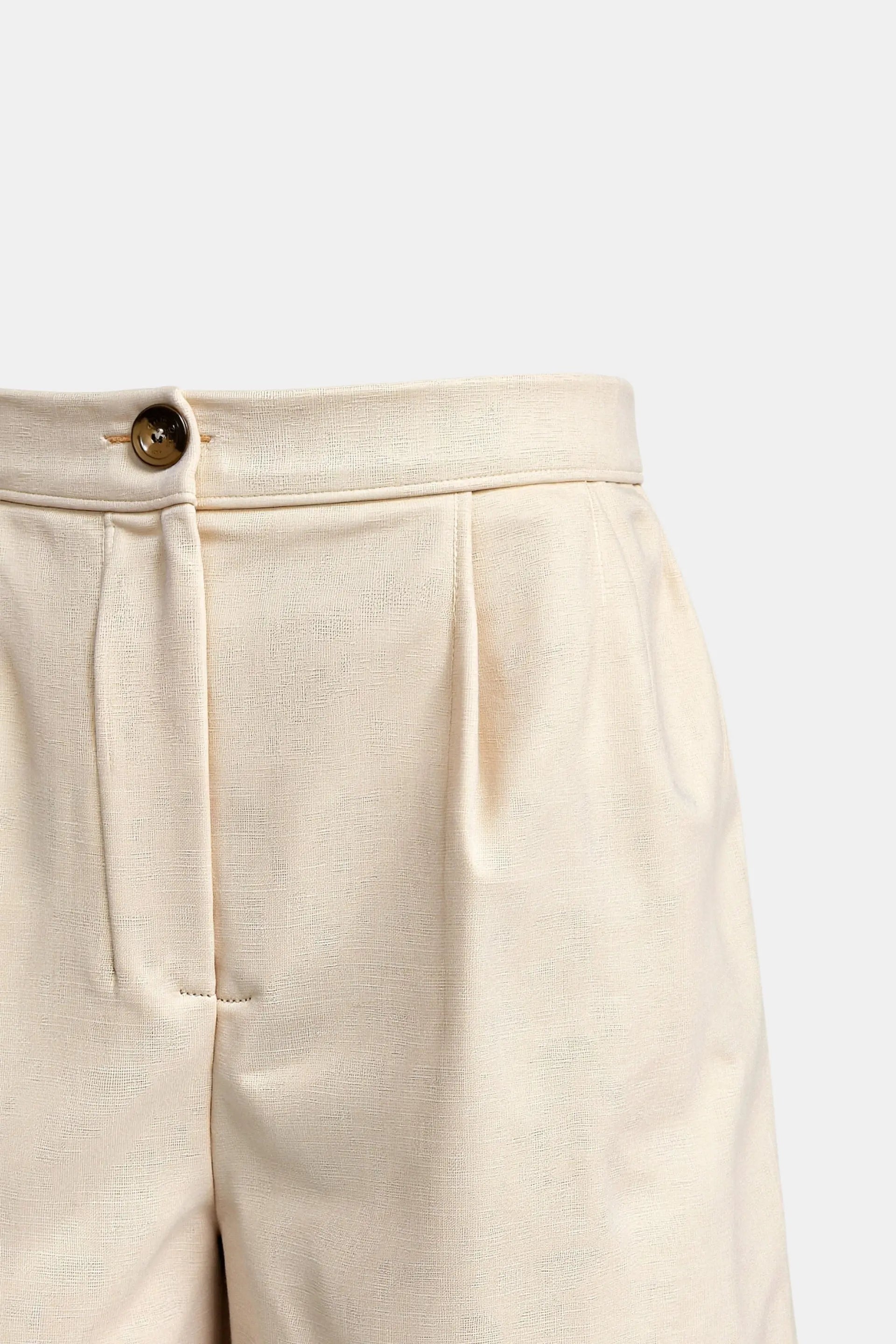 Classic Linen-Blend High-Waisted Shorts in Beige