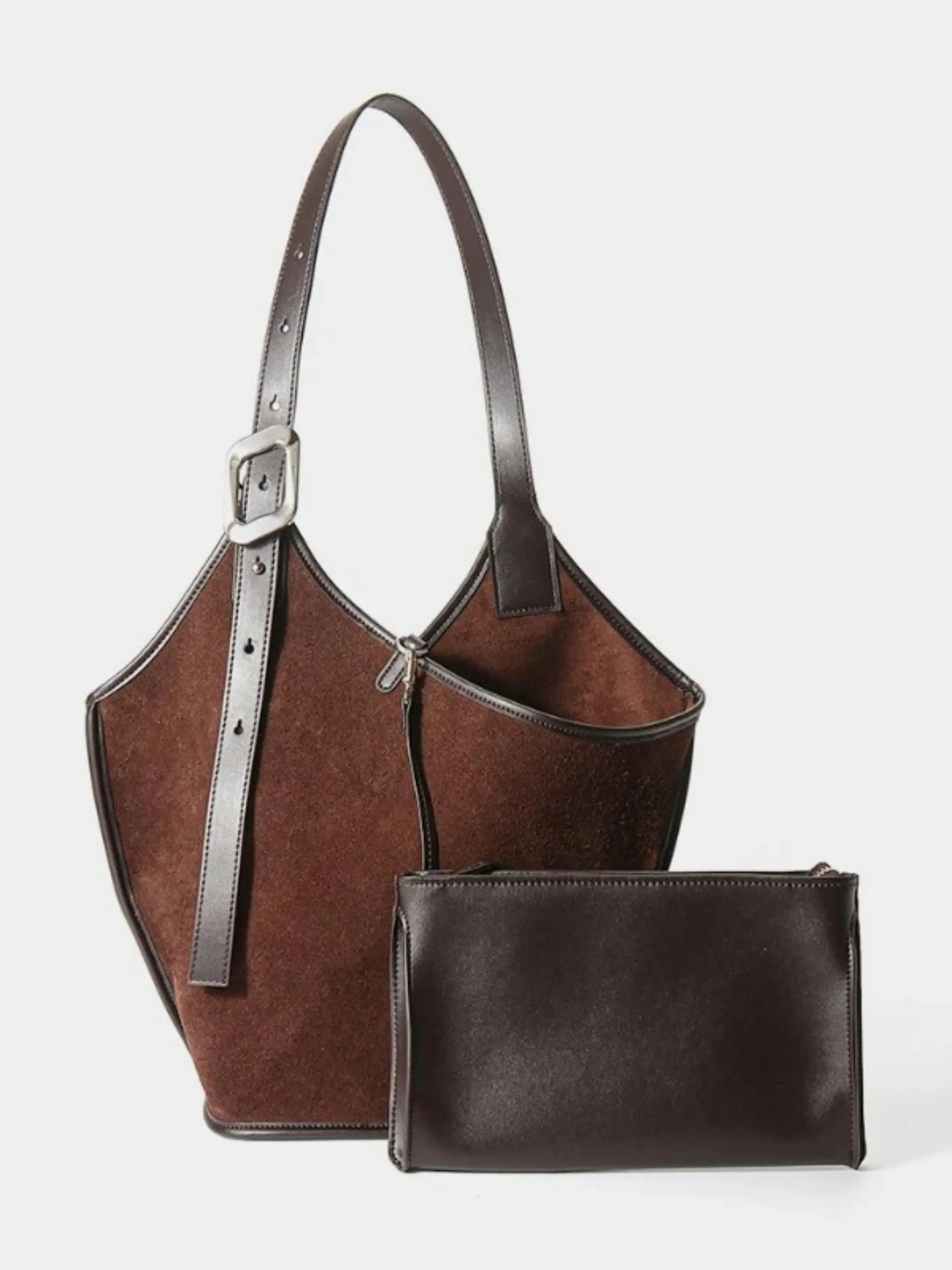 Suede Bucket Schoulder bag with Leather Strap