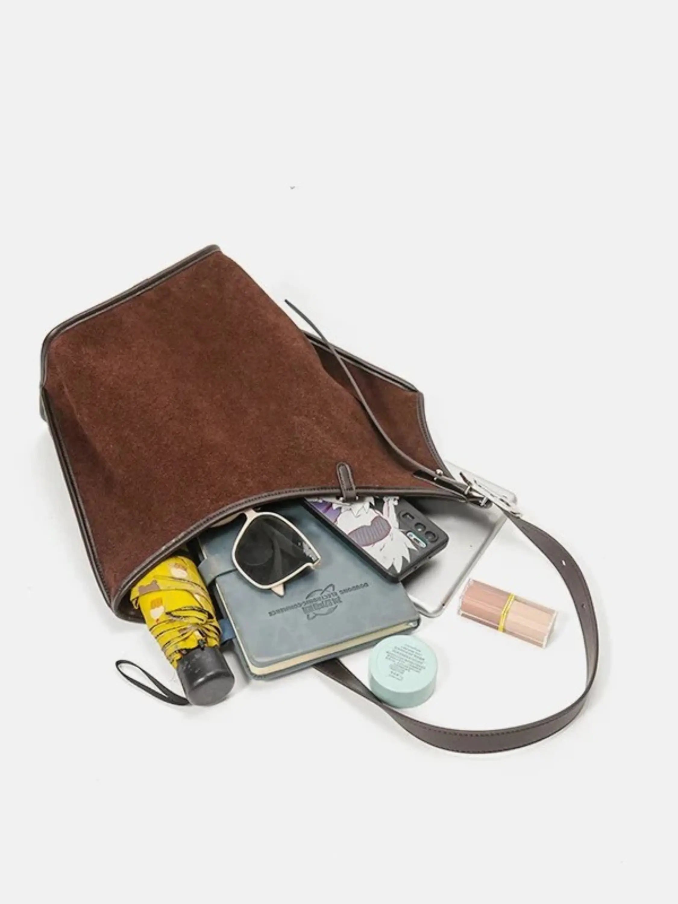 Suede Bucket Schoulder bag with Leather Strap