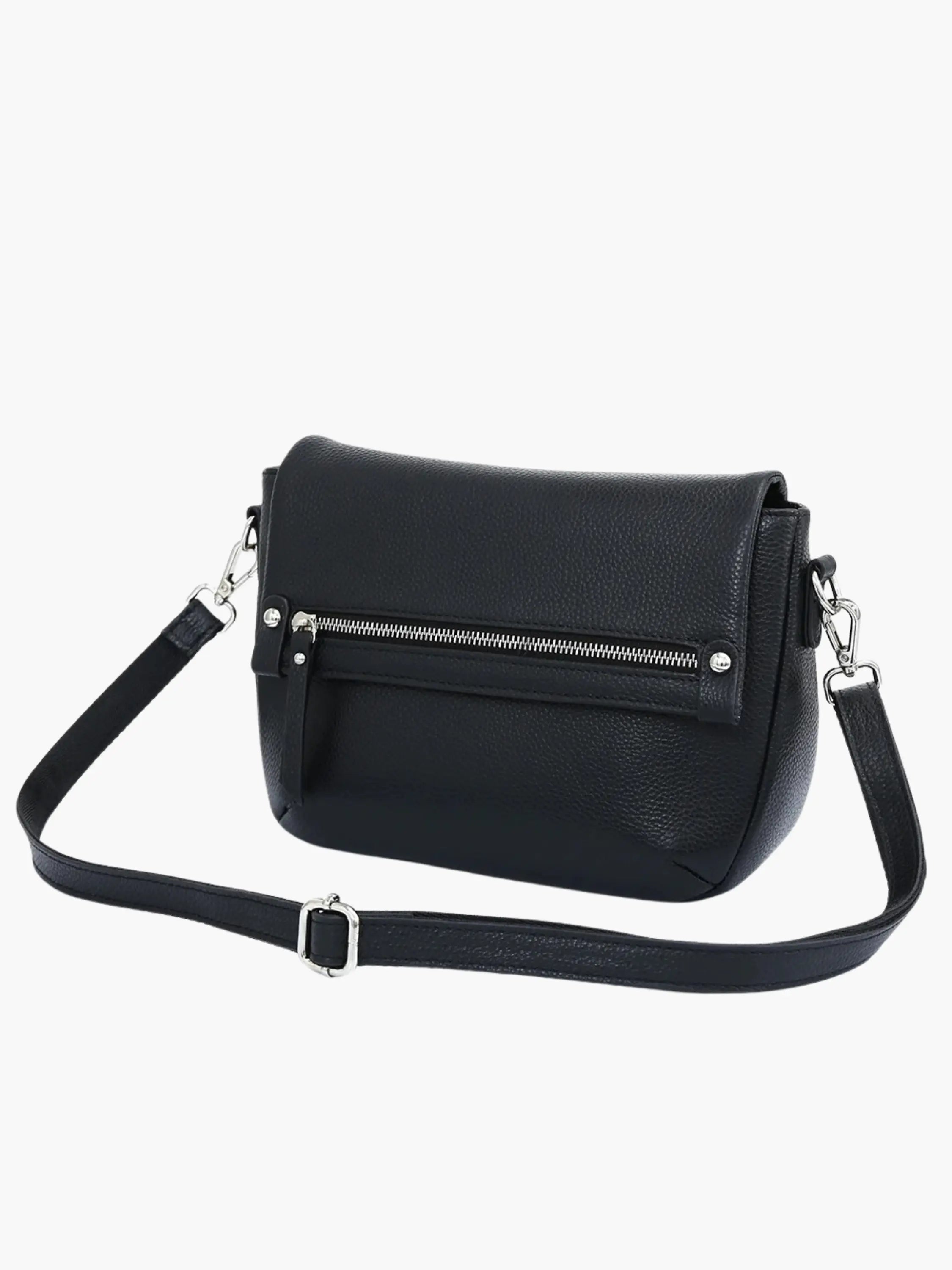 Black Crossbody Bag with Zipper Detail