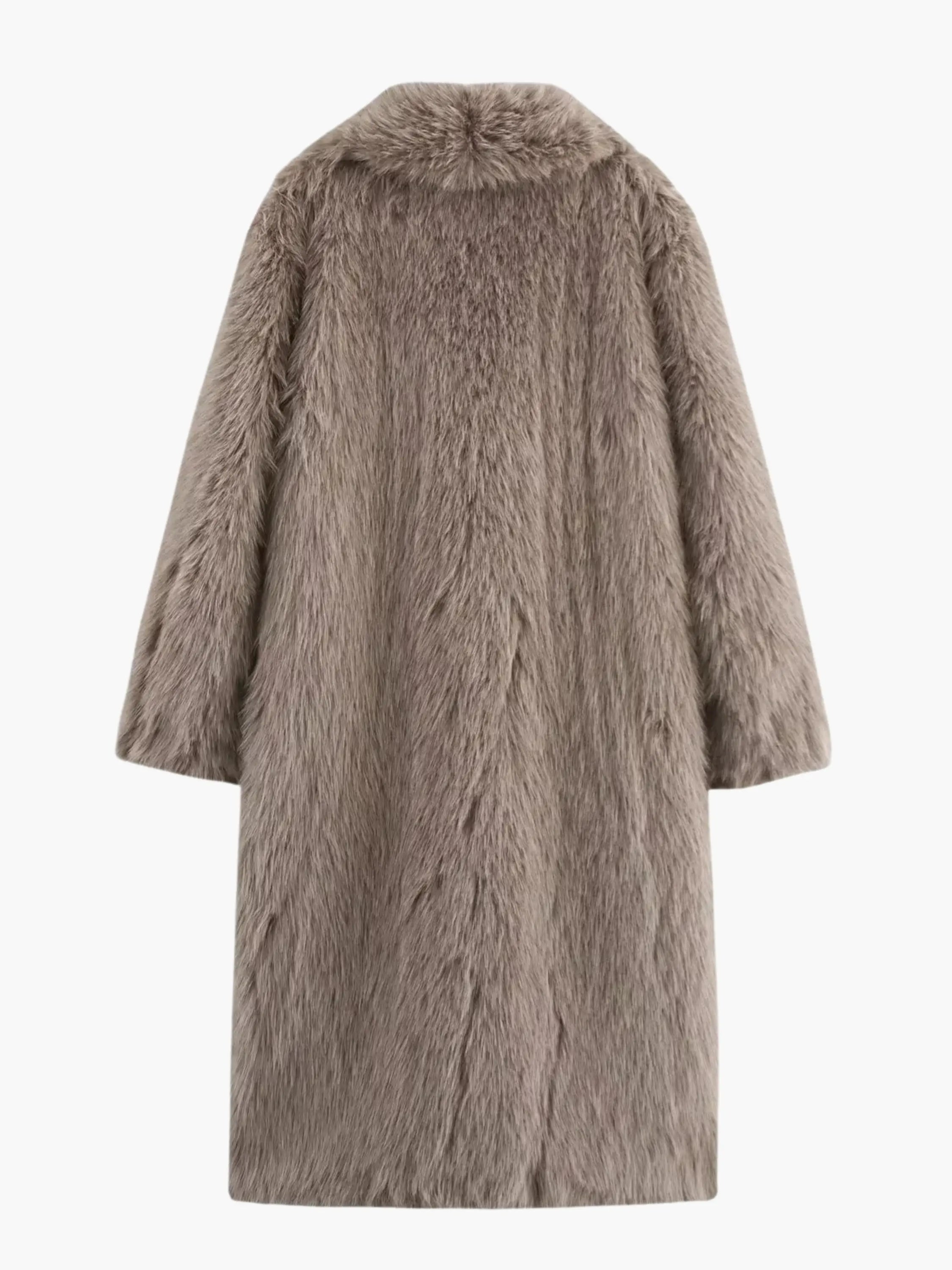 Elegant Long Faux Fur Coat in Taupe