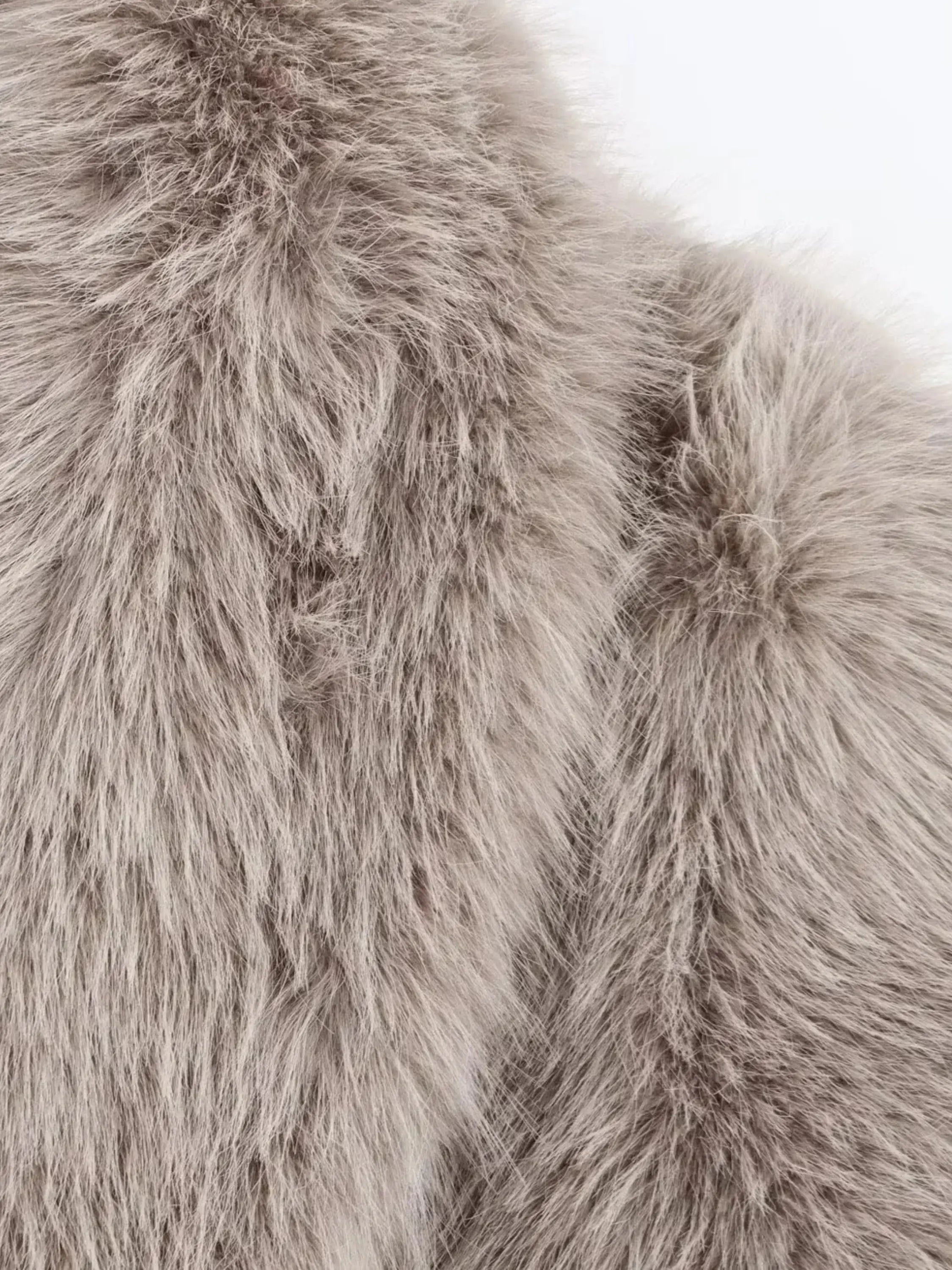 Elegant Long Faux Fur Coat in Taupe