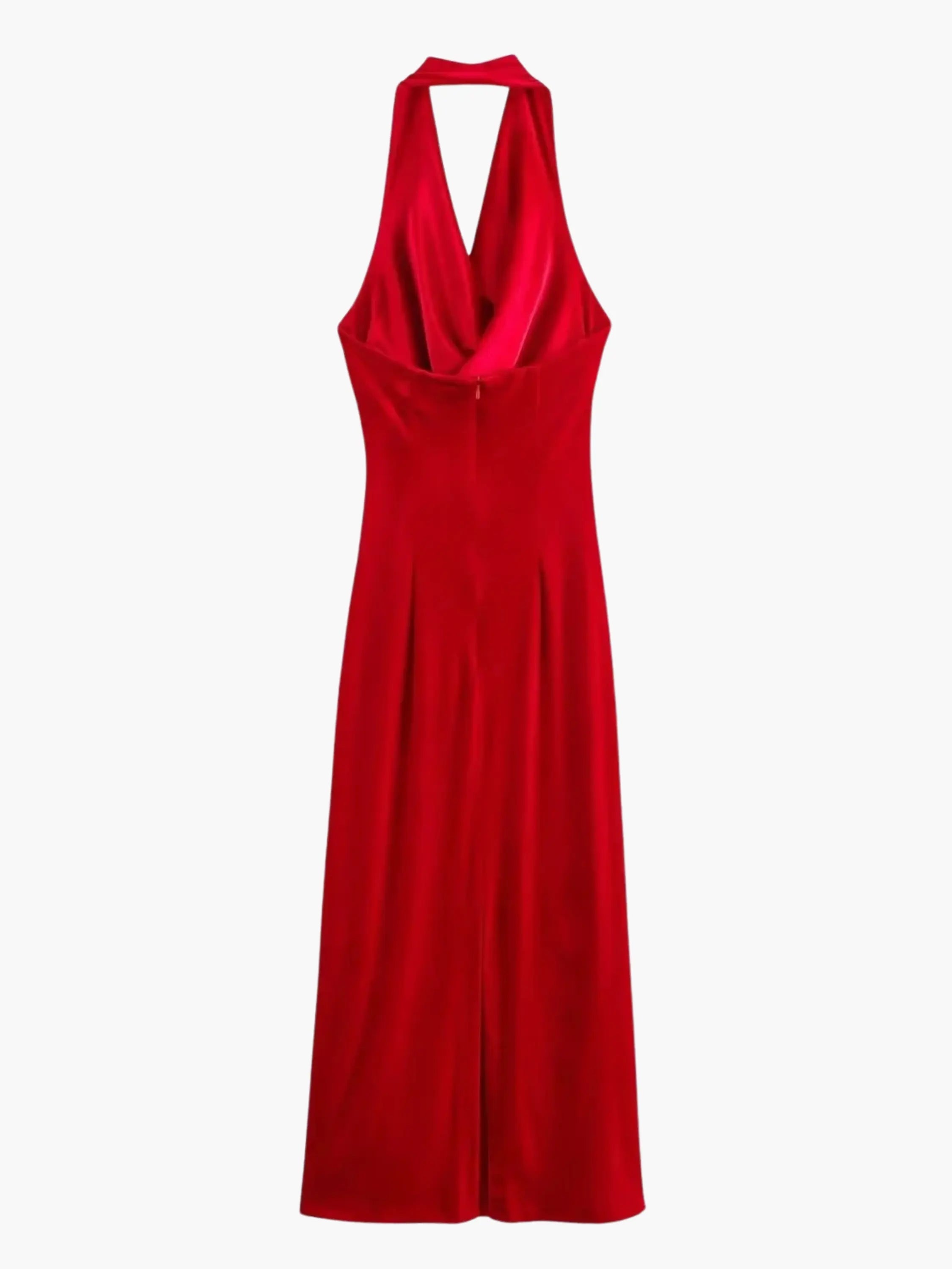 Sophisticated Red Halter Neck Maxi Dress