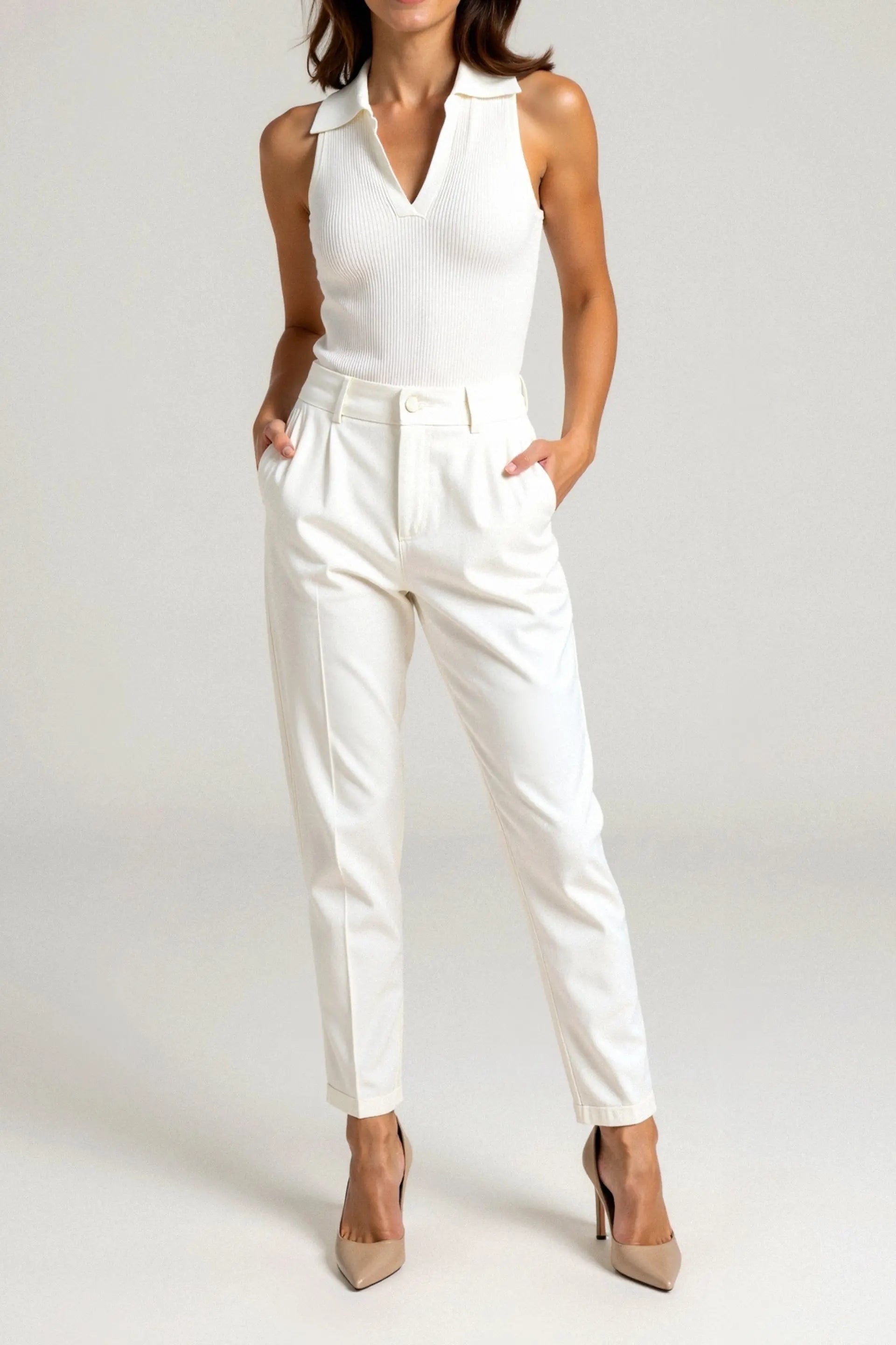 Ribbed Sleeveless Polo Top