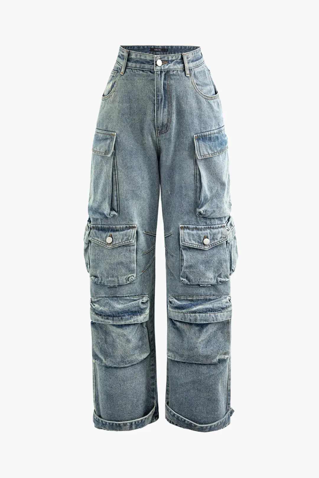 Washed Black Cargo Jeans with Multi-Pocket Design