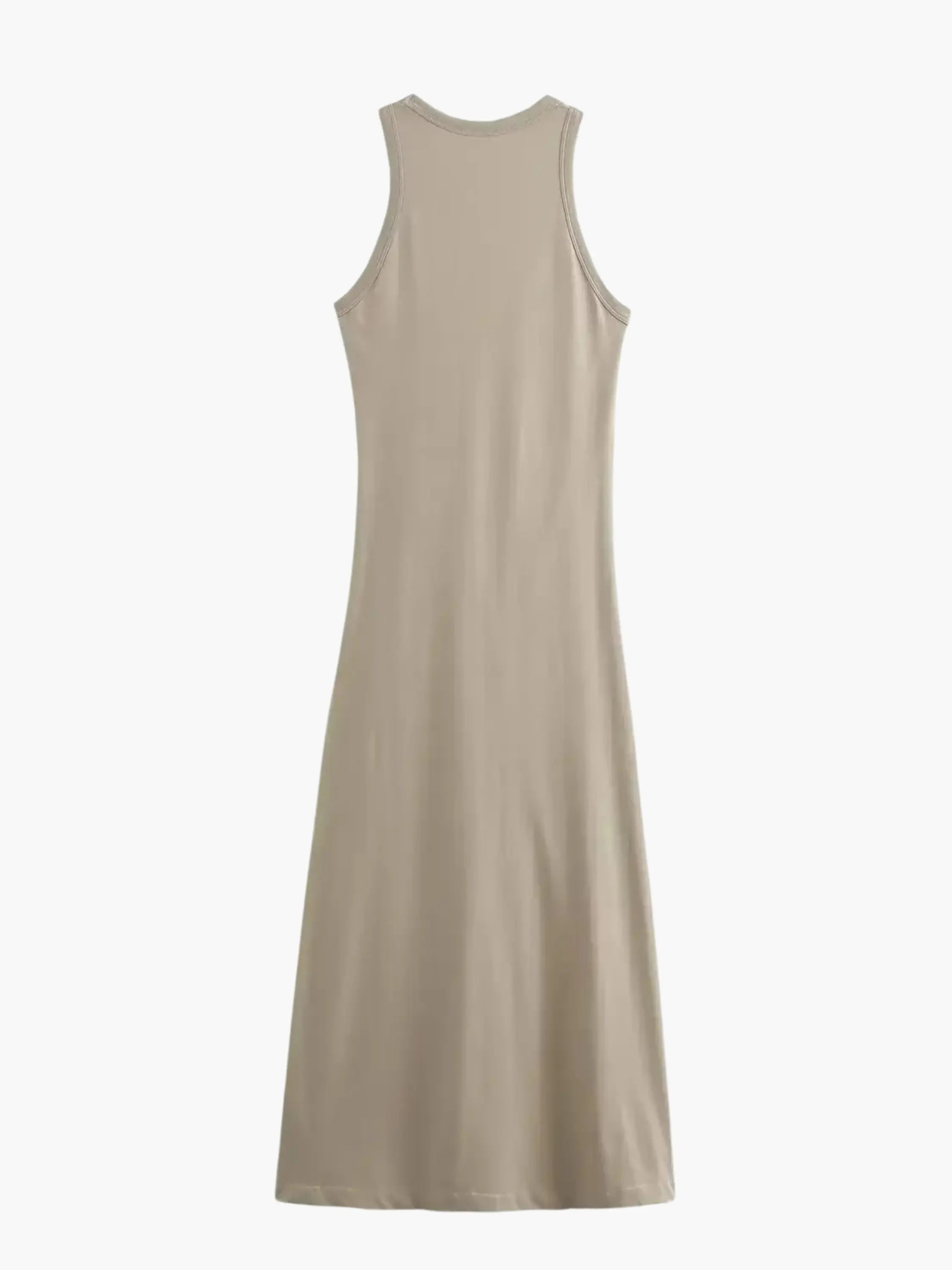 Beige Sleeveless Maxi Dress with Front Knot Detail