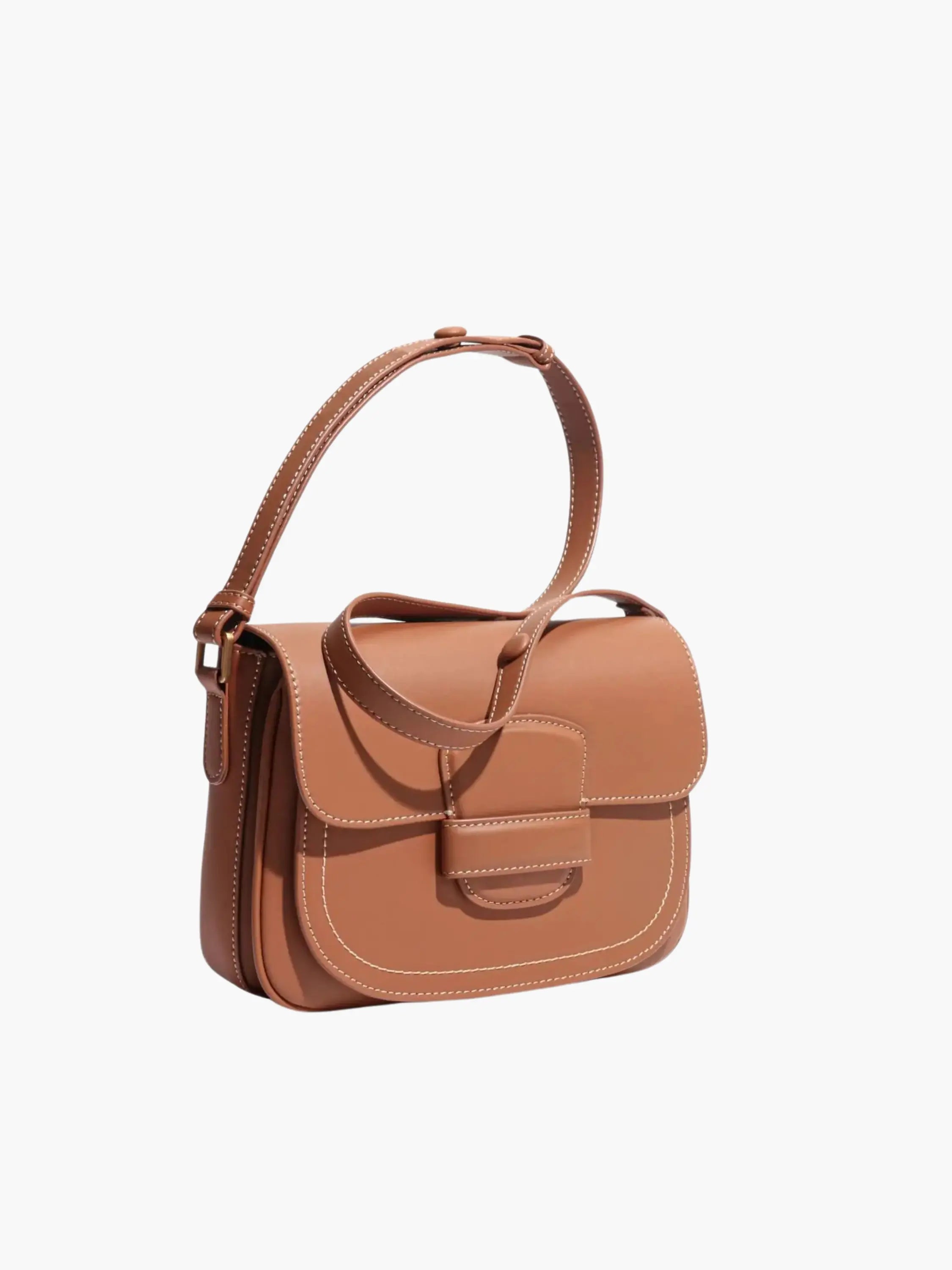 Beige Structured Shoulder Bag with Adjustable Strap