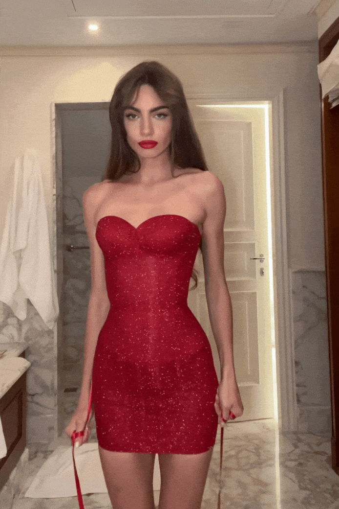 Strapless Glitter Mini Dress