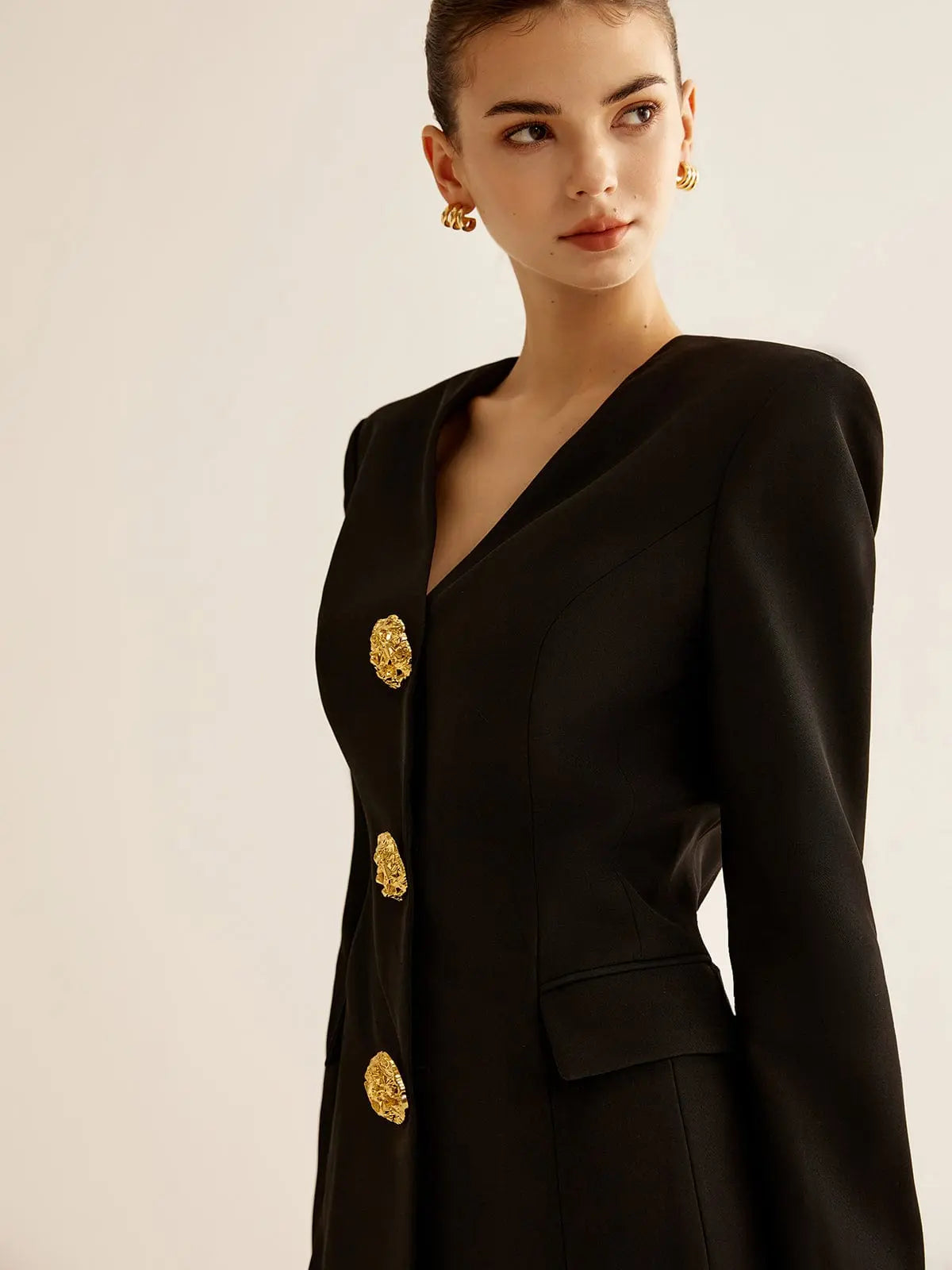 Black Blazer Dress with Gold Buttons
