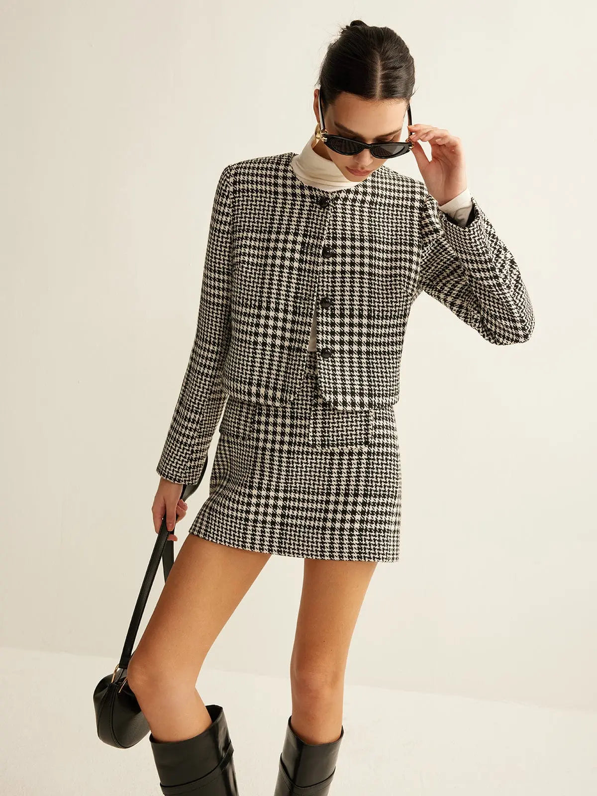 Houndstooth Tweed Jacket and Skirt Set