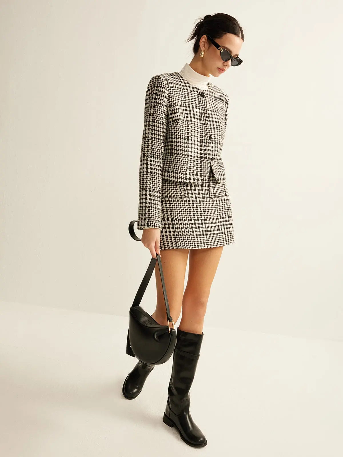 Houndstooth Tweed Jacket and Skirt Set