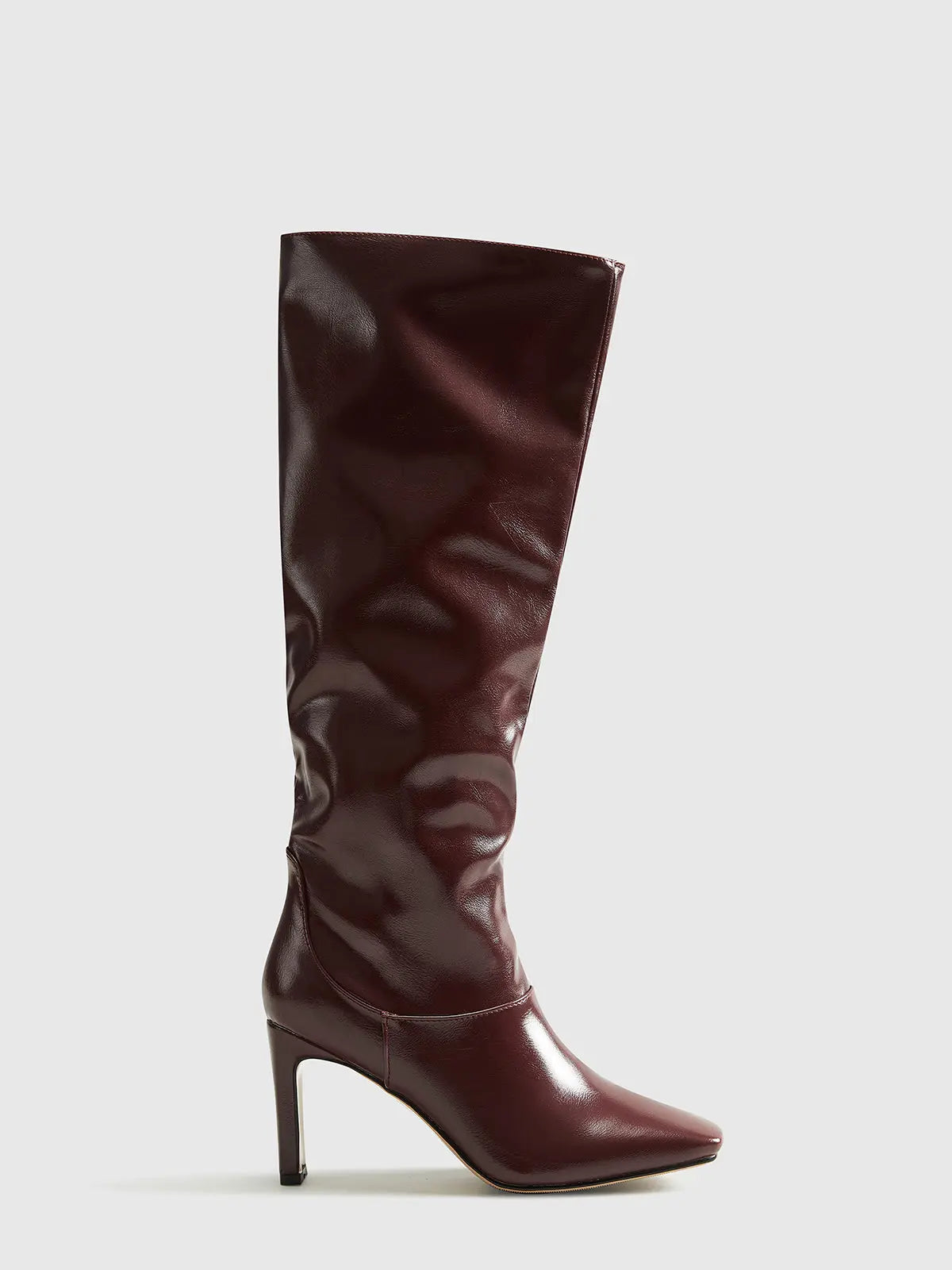 High-Heeled Slouchy Knee burgundy Boots - Bold and Glamorous