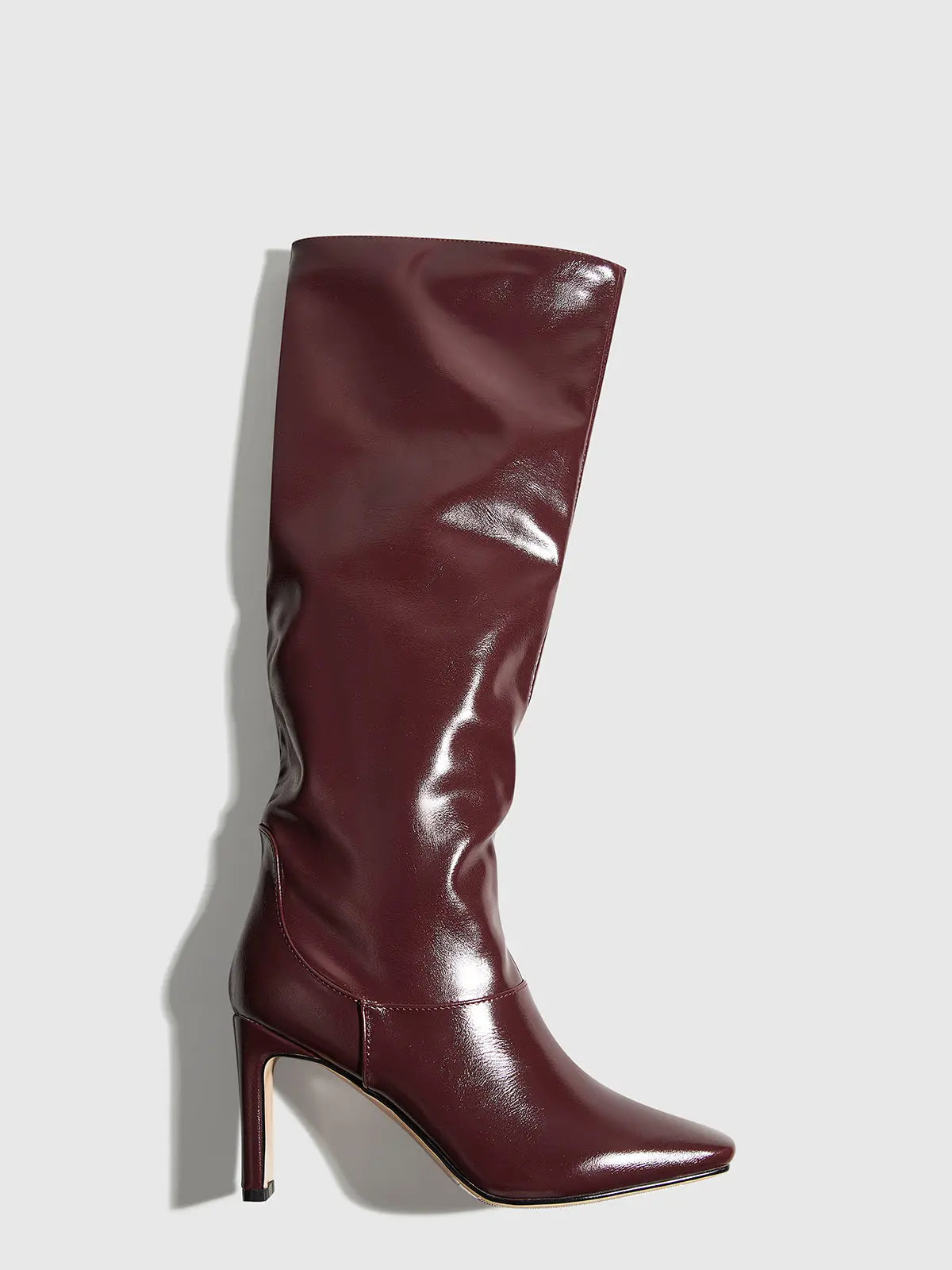 High-Heeled Slouchy Knee burgundy Boots - Bold and Glamorous