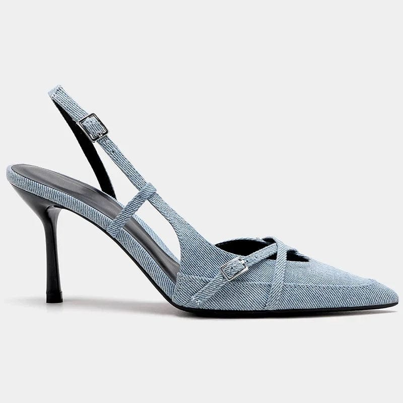 Lumiere | Elegant Denim Slingback Pumps with Pointed Toe