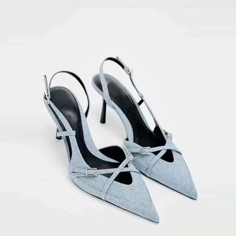 Lumiere | Elegant Denim Slingback Pumps with Pointed Toe