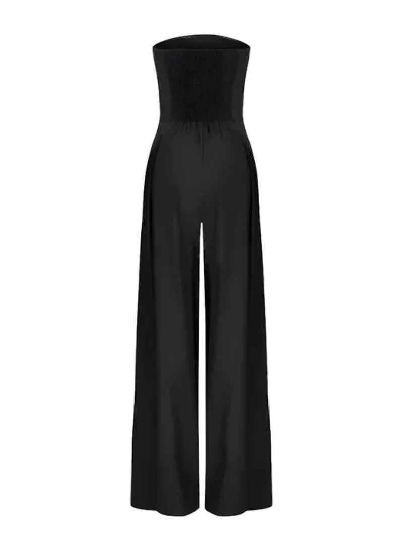 Elegant Strapless Wide Leg Jumpsuit for Women – Navy Blue, Black & Beige