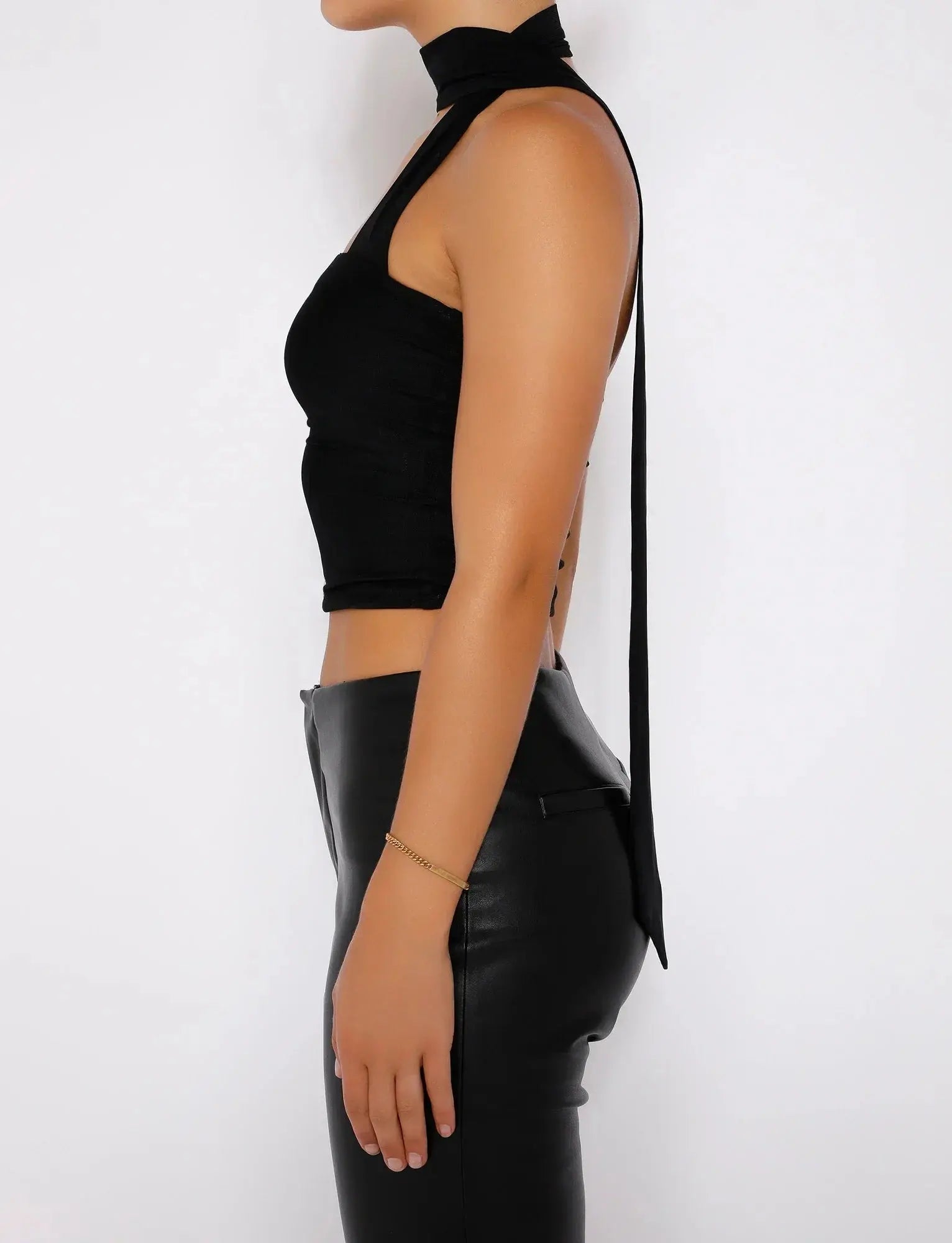 Strapless White Crop Top with Neck Scarf