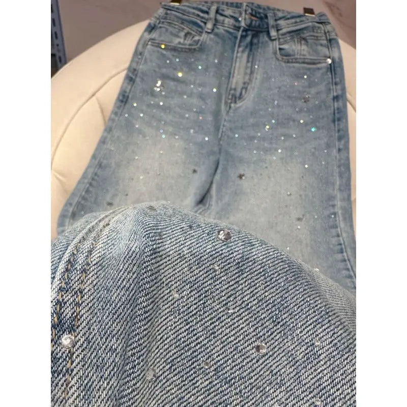 High-Waisted Embellished Denim Jeans - Trendy and Chic