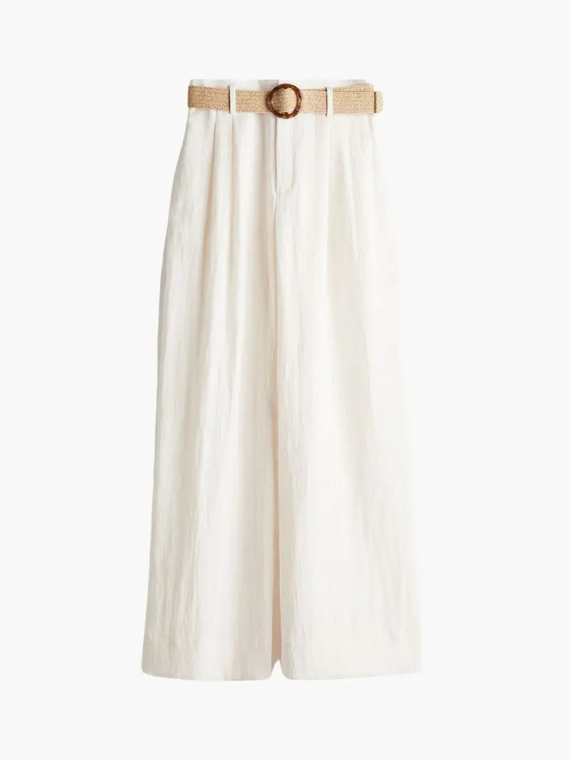 High-Waisted Wide-Leg Palazzo Pants with Woven Belt
