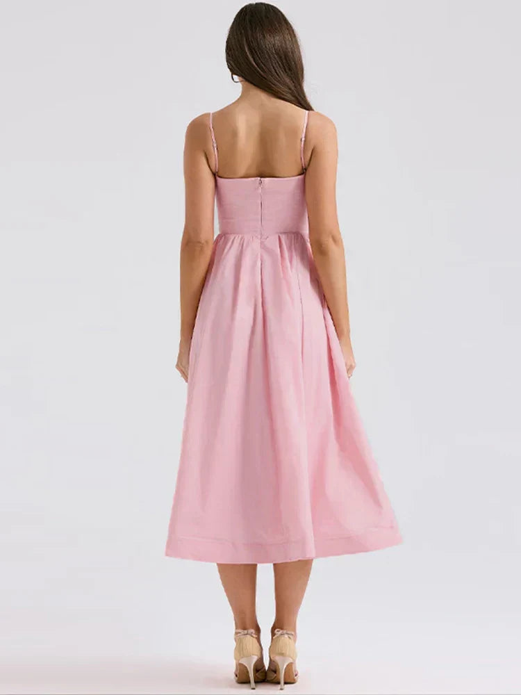 Women’s A-Line Midi Summer Dress – Spaghetti Strap Flowy Sundress