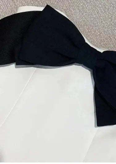 Off-Shoulder Mini Dress with Black Bow Accent