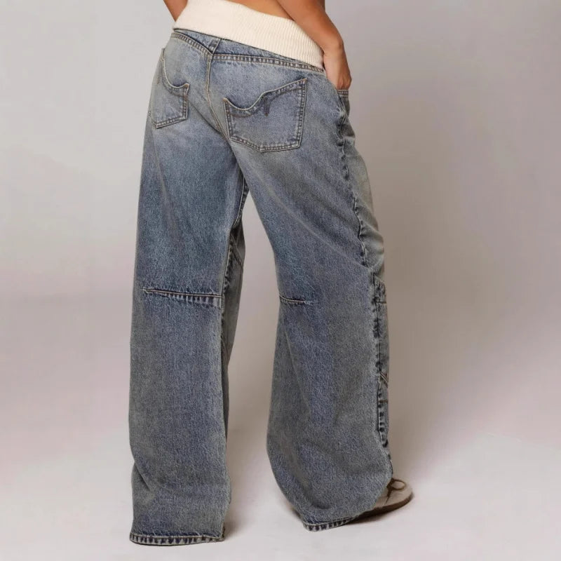 Women’s Baggy Wide Leg Jeans – Low Rise Y2K Denim Pants