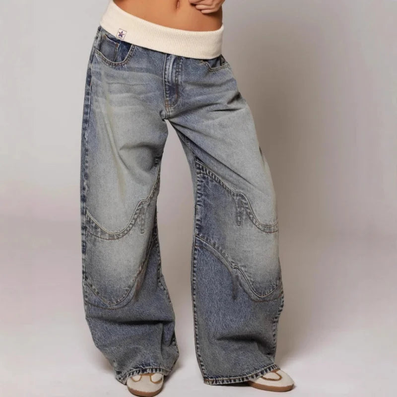 Women’s Baggy Wide Leg Jeans – Low Rise Y2K Denim Pants