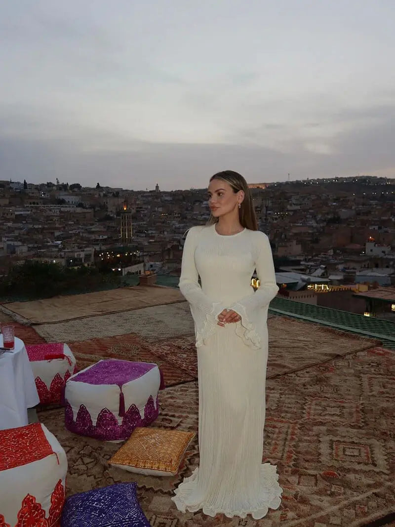 Ruffle Sleeve Ribbed Maxi Dress