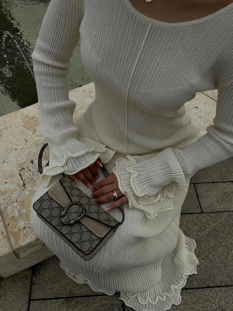 Ruffle Sleeve Ribbed Maxi Dress