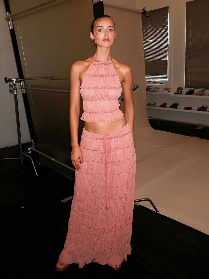 Two-Piece Halter Neck Maxi Dress Set