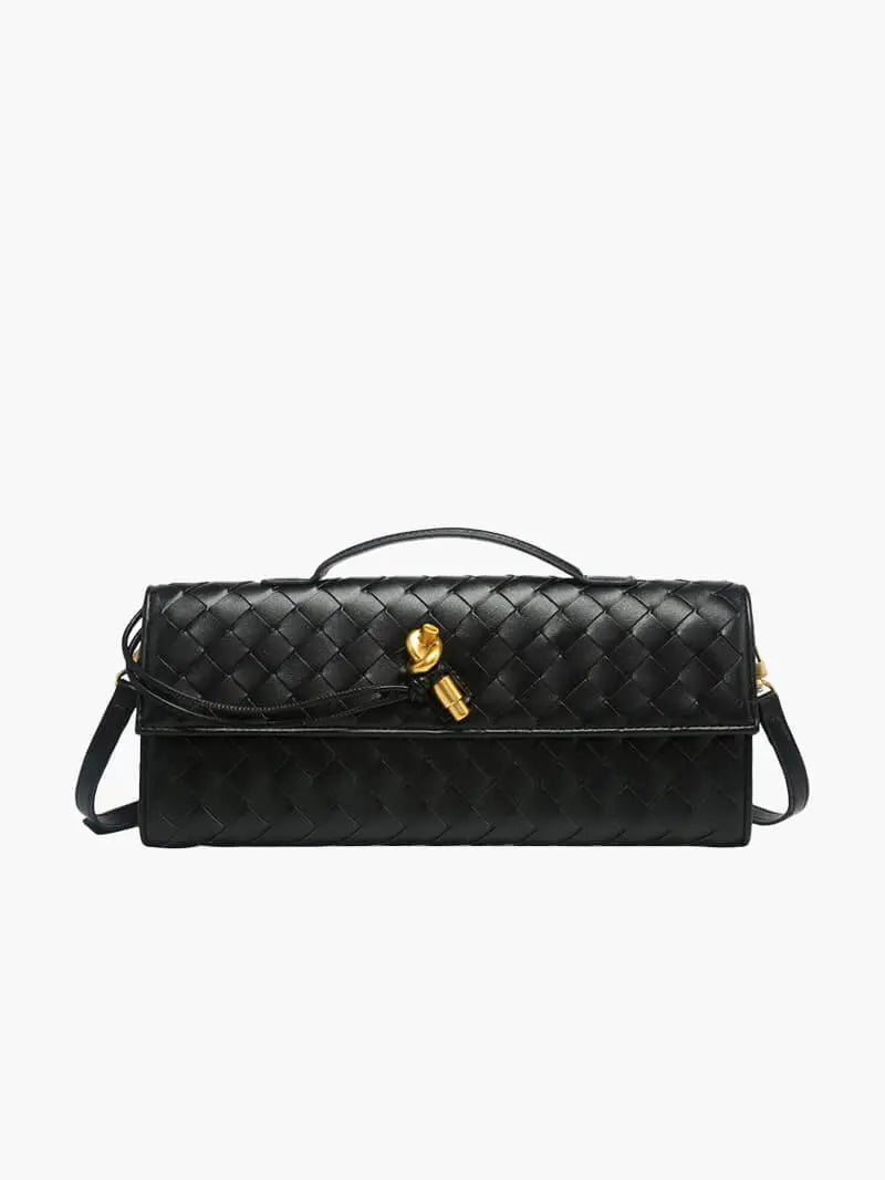 Black Woven Leather Shoulder Bag