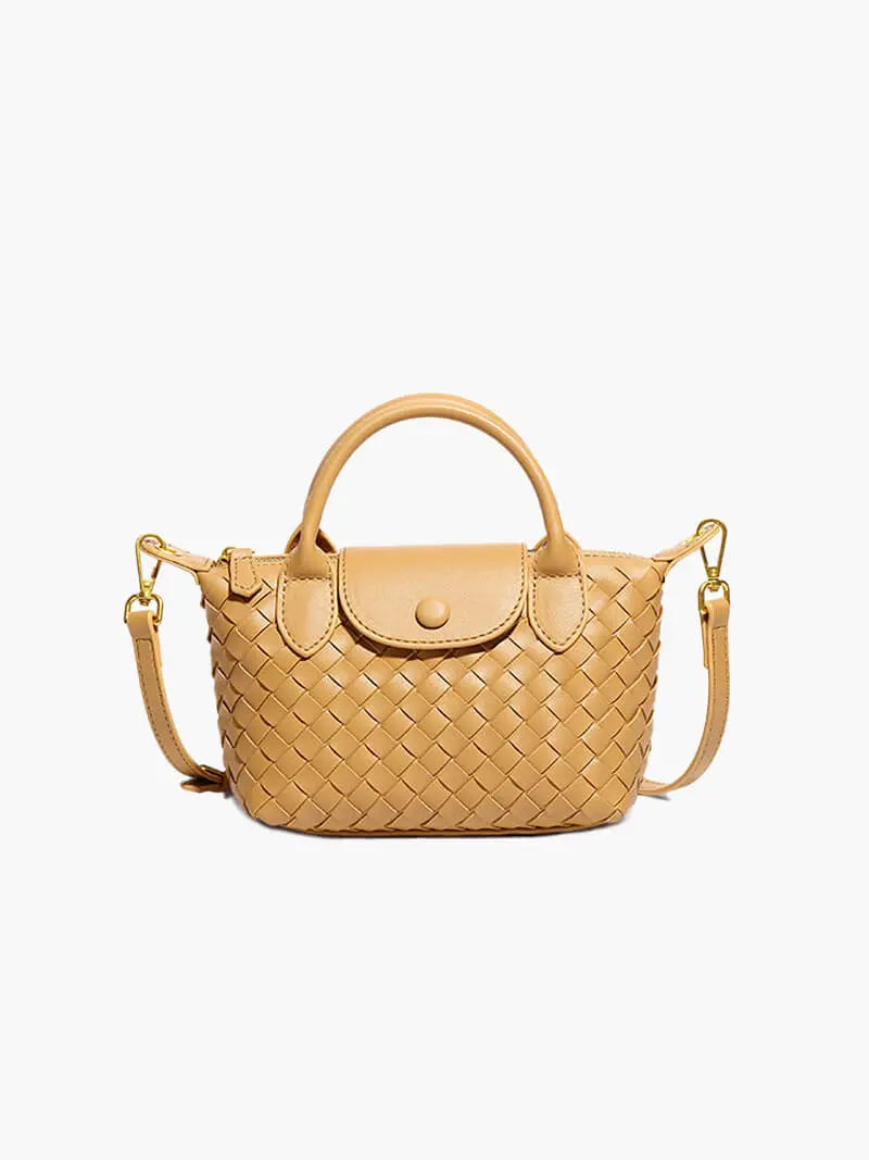Compact Woven Faux Leather Handbag – Versatile Elegance