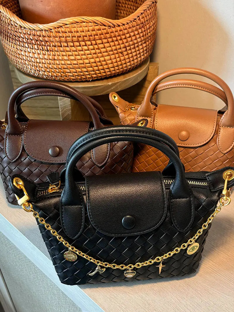 Compact Woven Faux Leather Handbag – Versatile Elegance