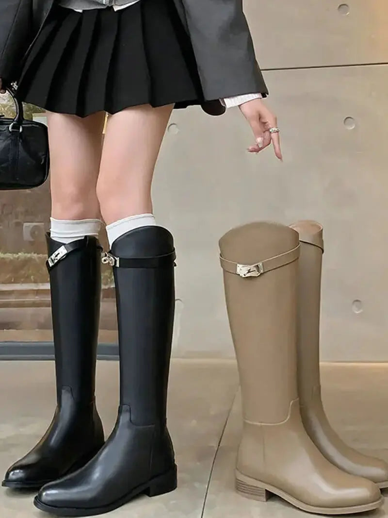 Equestrian-Inspired Riding Boots with Buckle Detail - Elegant and Sophisticated